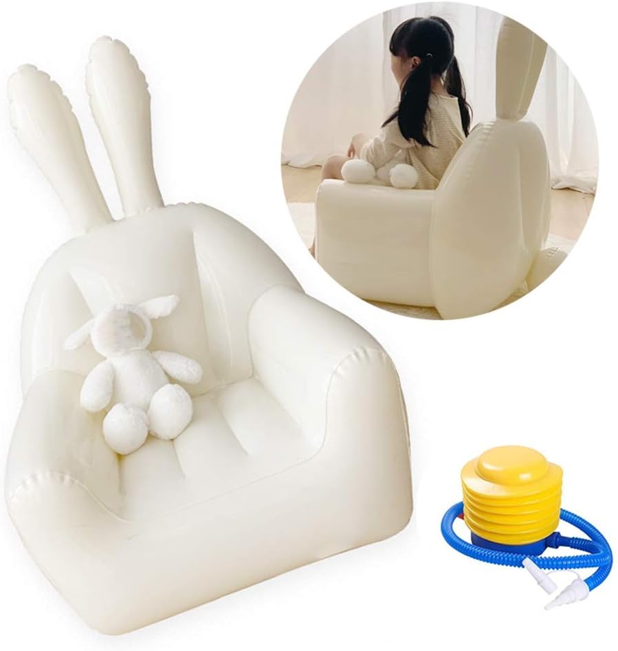 【25%OFFクーポン】エアーソファーキッズ、ベッドルームポータブルアウトドアエアーソファーオットマンポンプ付き、2色 (Color : Beige Size : 63X57X82CM)