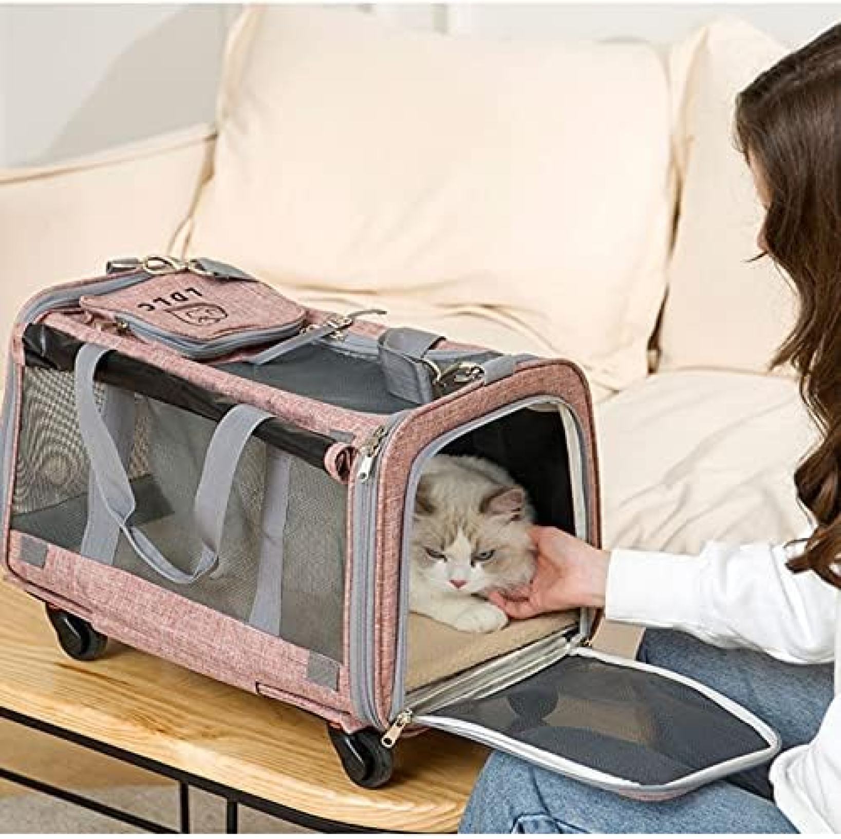 【20%OFFクーポン~】ペットキャリー キャスター付き ペットキャリーケース 猫犬用ペットキャリーバッグ ペット用キャリー?コンテナ 4輪タイプ 型 手提げ 通気性 ペット リュックキャリーバッグ 耐荷重15kg (ピンク)|大森麗萱