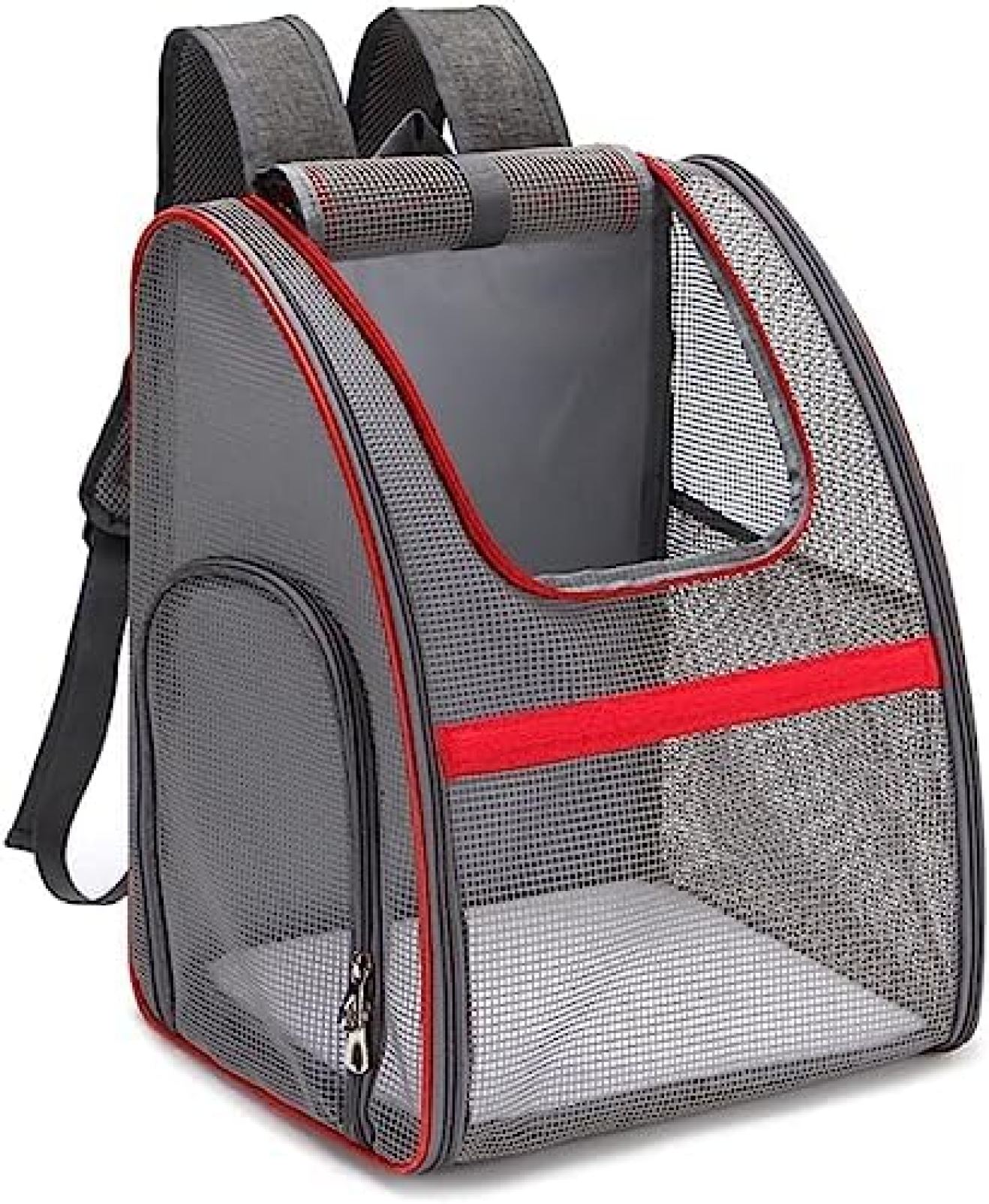 【20%OFFクーポン～】猫用 リュック ペット 34*28*42cm キャリーバッグ 折りたたみ メッシュ 犬用 小動物 お出かけに便利 通気性 ポケット 飛び出し防止 フック付き 安定性 小型犬 旅行用 散歩 レッド 通院｜大森麗萱