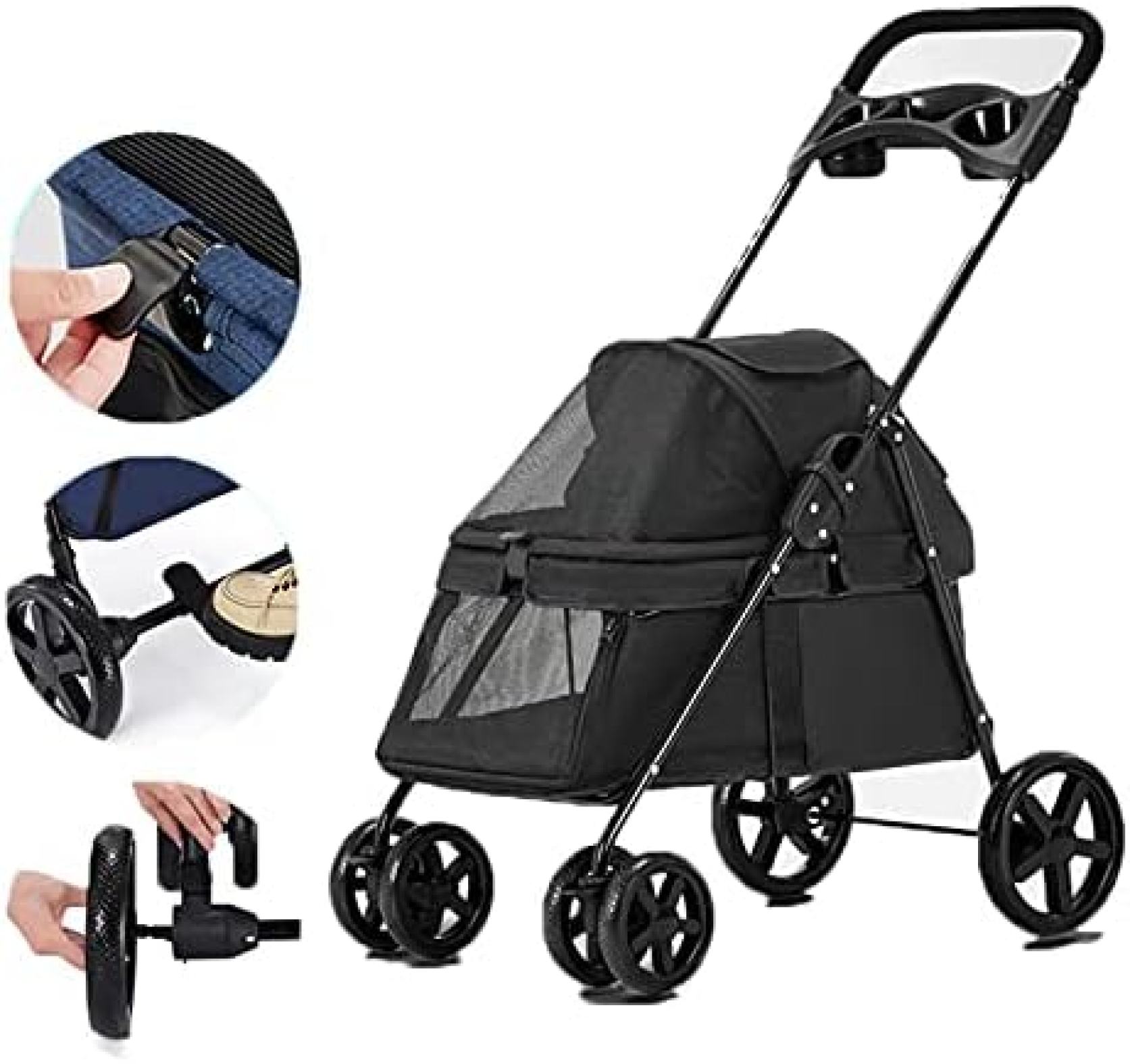 【20%OFFクーポン~】ペットカート ベビーカー 犬 猫 バギー 多頭 犬用ベビーカー4輪中型犬用小型犬用折りたたみ可能犬 猫 ラット ウサギのケージの屋外旅行30kg以内|大森麗萱