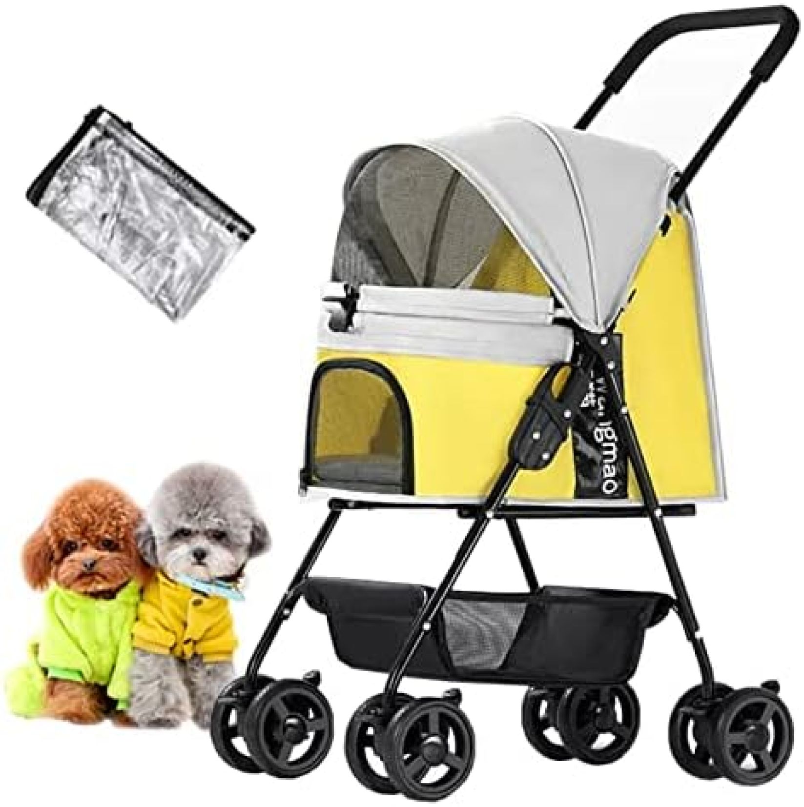 【20%OFFクーポン~】ペットカート ベビーカー 犬 猫 バギー 多頭 折りたたみ式軽量ペット用ベビーカー4輪 ジッパー無しで調節可能な猫や犬の旅行用キャリーカー 収納バスケット付き 様々な道路に対応|大森麗萱