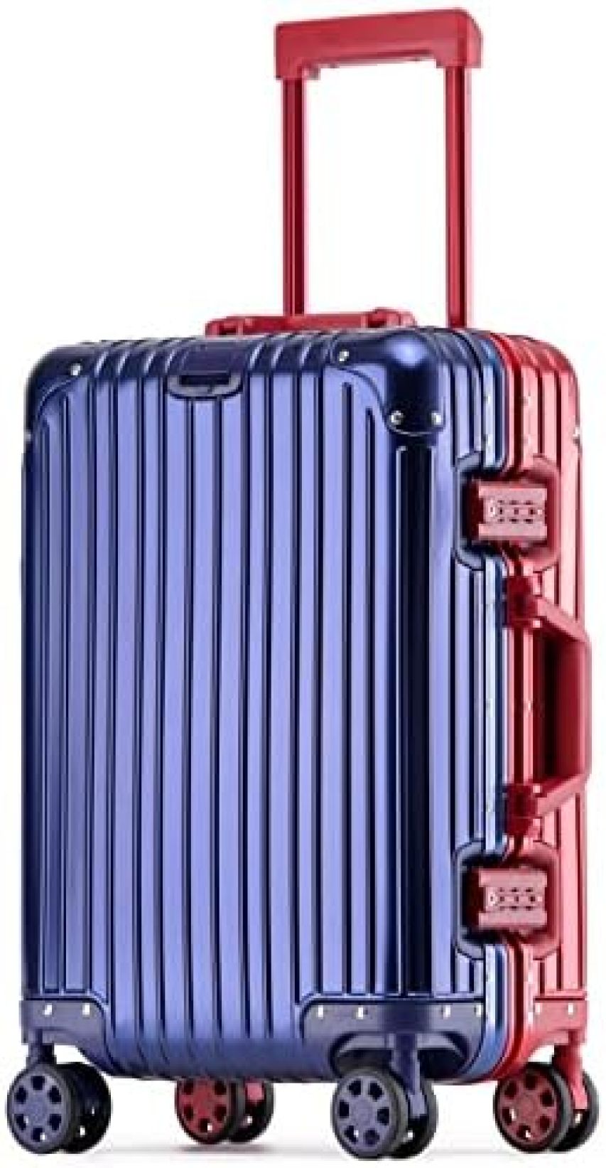 【20%OFFクーポン~】スーツケース キャリーケース アルミフレーム 旅行 ビジネス 出張 耐衝撃 TSAロック 360度回転 フレームタイプ 両面開き キャリーバッグ 8色 おしゃれ 機内持ち込み レットxネイビー|大森麗萱