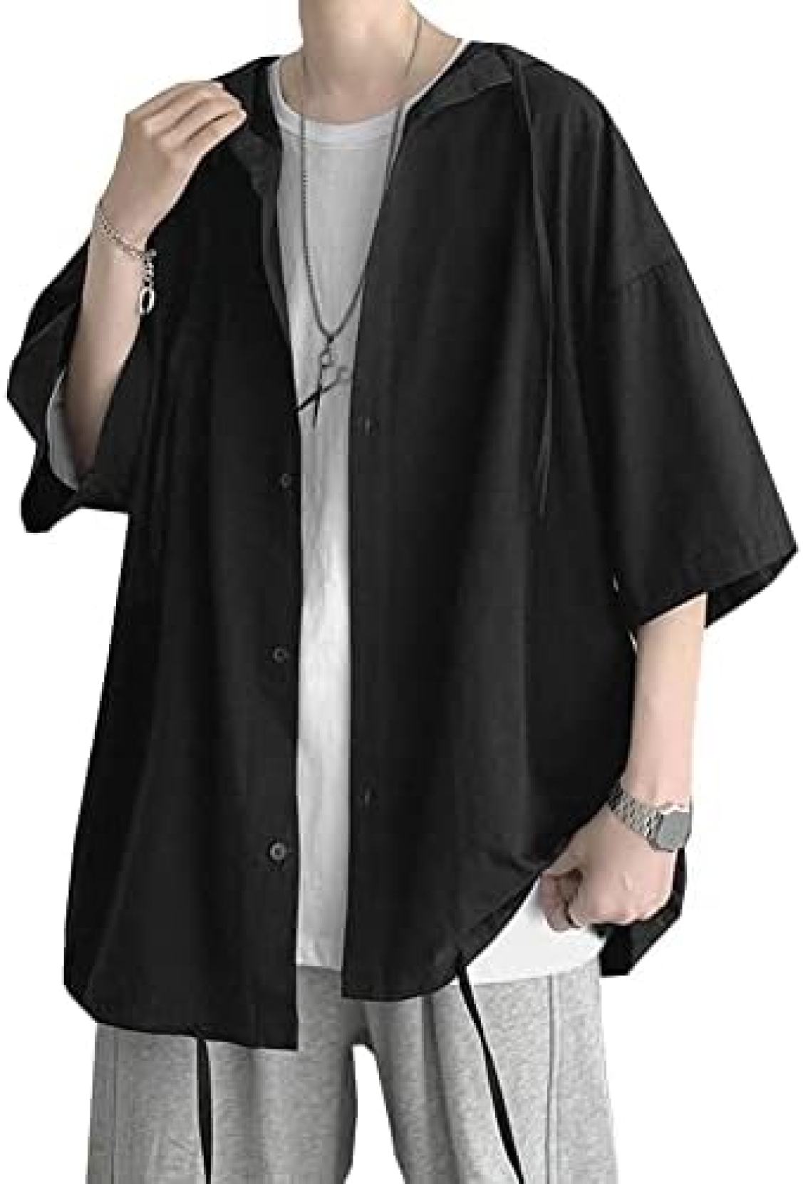 夏服 シャツ メンズ 半袖 薄手 フード付き かっこいい ゆったり 柔らかい 快適な軽い シンプル カジュアル おしゃれ 大きいサイズ 秋 春 夏 人気