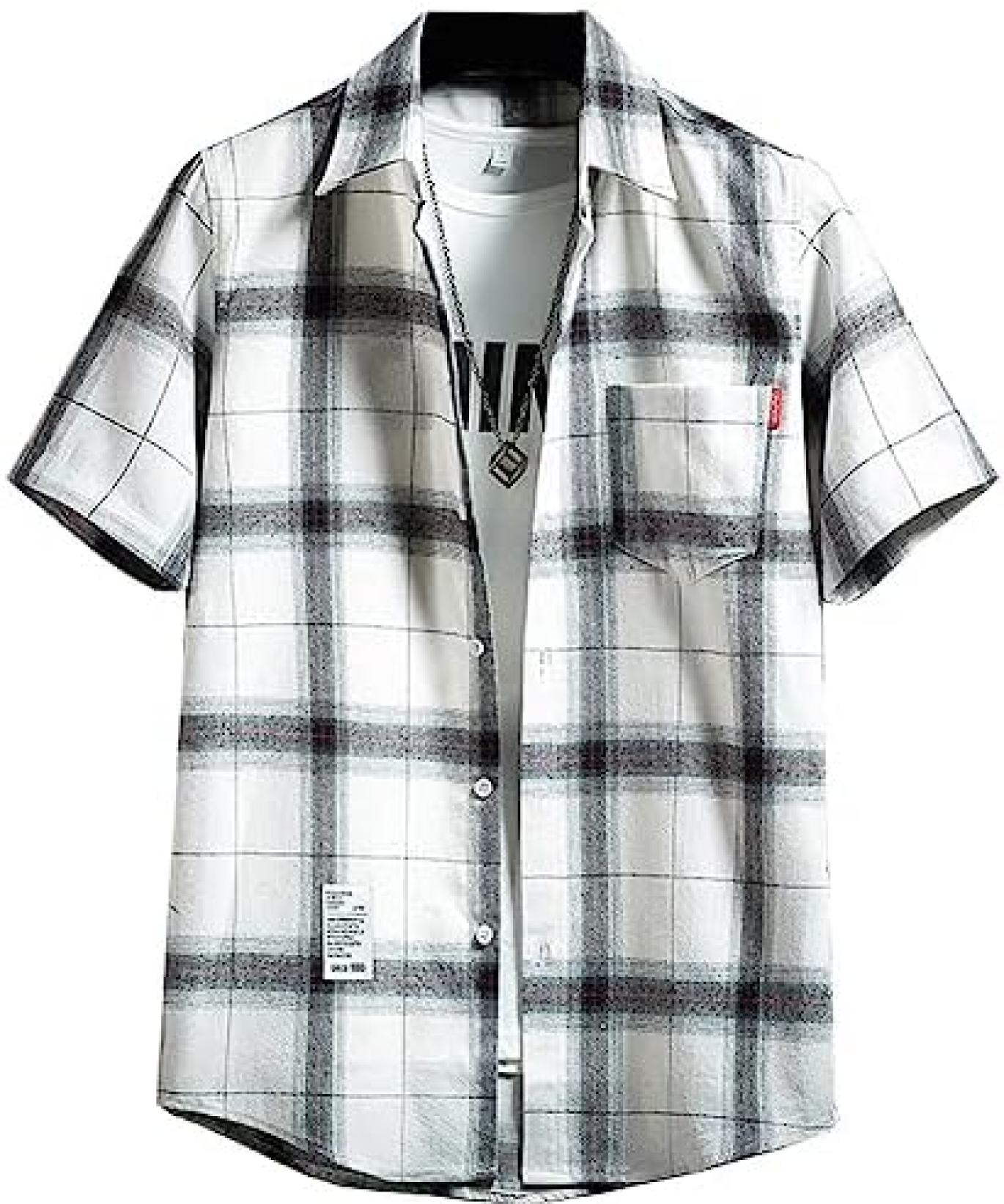 シャツ メンズ 半袖 夏服 チェックシャツ ボタンダウシャツ 胸ポケット ゆったり メンズトップス カジュアル オシャレ 大きいサイズ 格子柄 シンプル 人気 春夏秋
