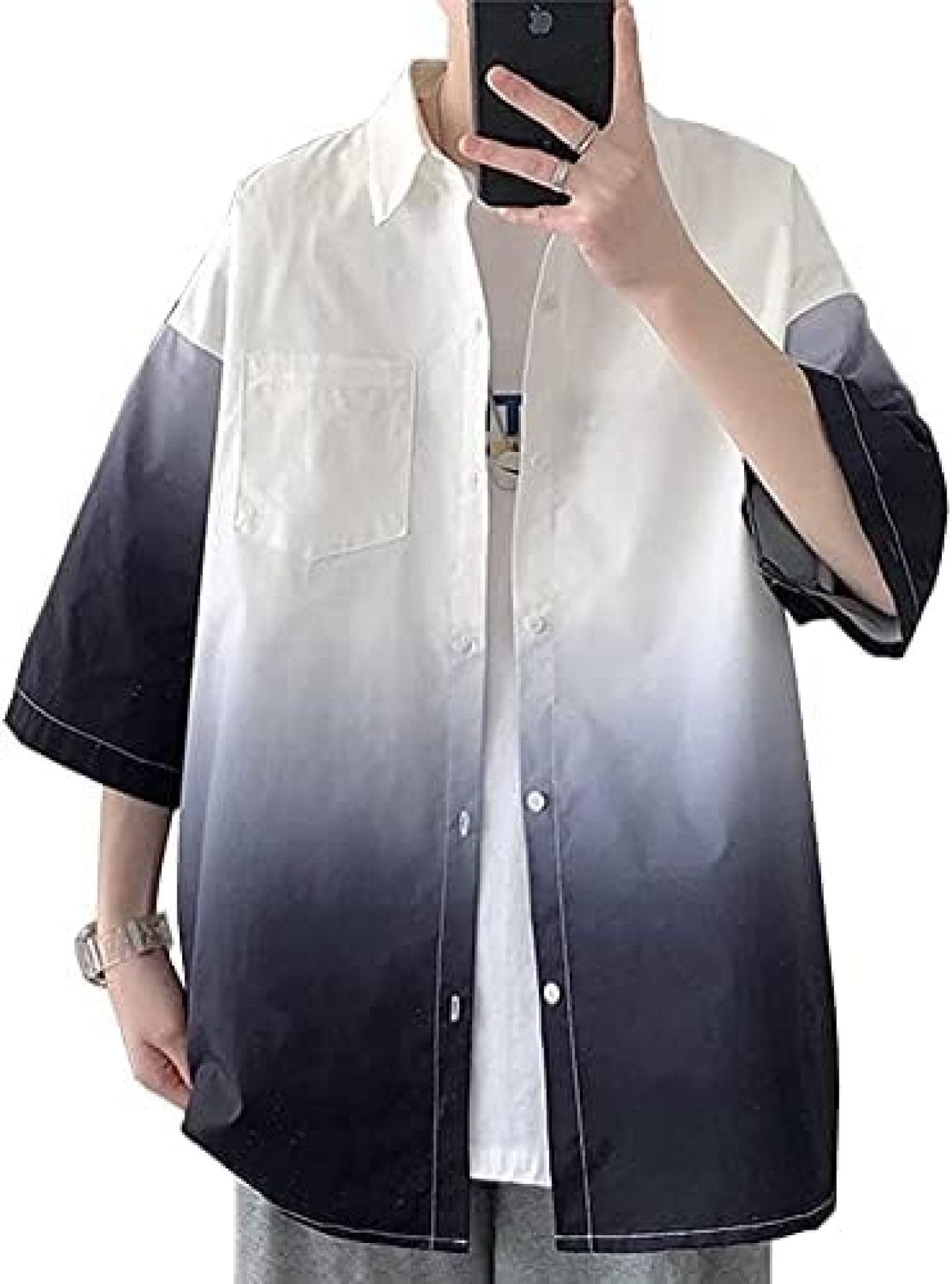 【25%OFFクーポン】シャツ メンズ 半袖 グラデーション シャツ 通気性 吸汗速乾 汗染み防止 夏服 軽い 柔らかい 快適 カジュアル 夏服 人気 大きいサイズ オシャレ トップス
