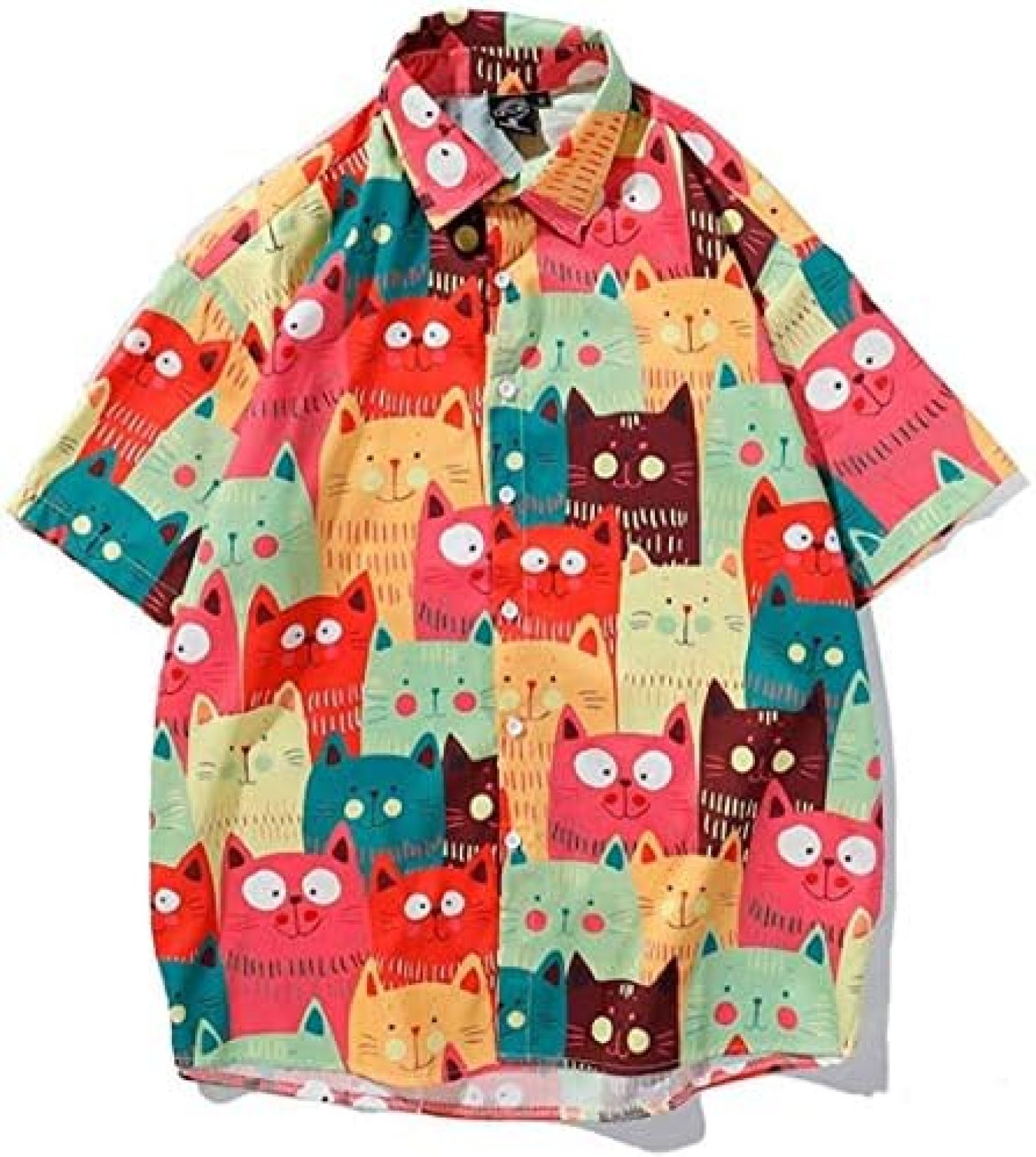 アロハシャツ メンズ 半袖 前開き 動物 猫柄 ハワイ風 夏服 UVカット カジュアルシャツ ビーチシャツ プリントシャツ おしゃれ かわいい ゆったり 通気速乾 超軽量 ユニセックス イベント 旅