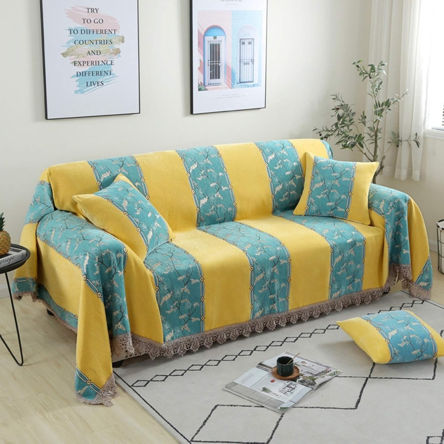 【全店通用25％OFFクーポン】ソファーカバー 180*320cm マルチカバー マルチクロス ベッド テーブルカバー 西海岸 北欧風 毛布 インテリア ひざ掛 おしゃれ 柔らかい 軽量 冷房対策 カラー 可愛い オシャレ 四｜大森麗萱