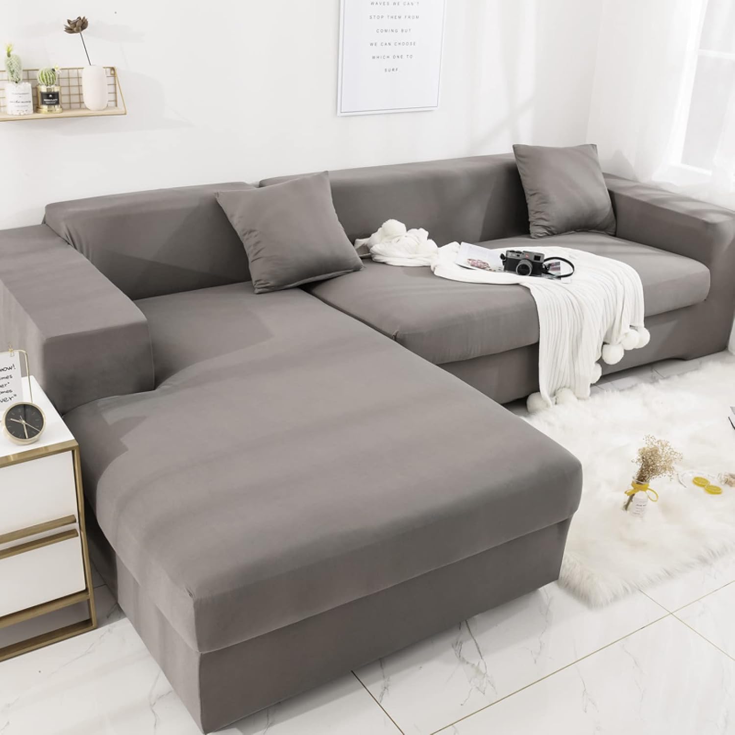 【全店通用25％OFFクーポン】ソファーカバー防水l字対応 無地 ストレッチフィットタイプ タテヨコ 伸縮 伸縮素材 ズレ防止 ペット 爪とぎ防止 春 秋 冬用 模様替え 青 水洗い 190*230cm ポッシュリビング モダ｜大森麗萱