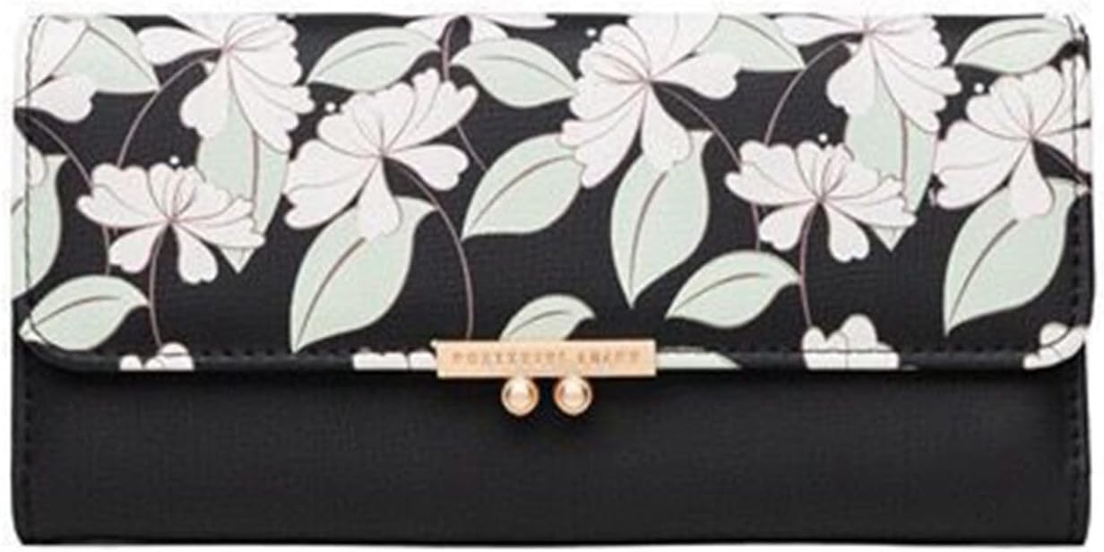 スマホ収納 革財布 花柄 長財布 レディース オシャレ 3つ折り財布 ファション かわいい マネークリップ PUレザー レター型 かぶせ財布 ロングウォレット 大容量 多機能 通帳収納 カード入れ お