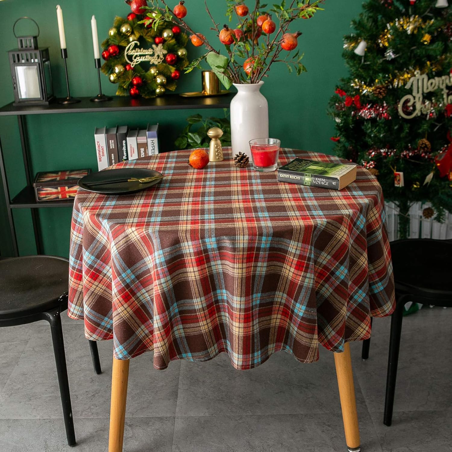 【25％OFFクーポン】テーブルカバー テーブルクロス レッド 北欧 クリスマス チェック柄 円形テーブル クロス 撥水 防水 防油 おしゃれ 食卓カバー テーブルマット 円形 撥水加工 耐久 汚れ防止れにくい 120cm