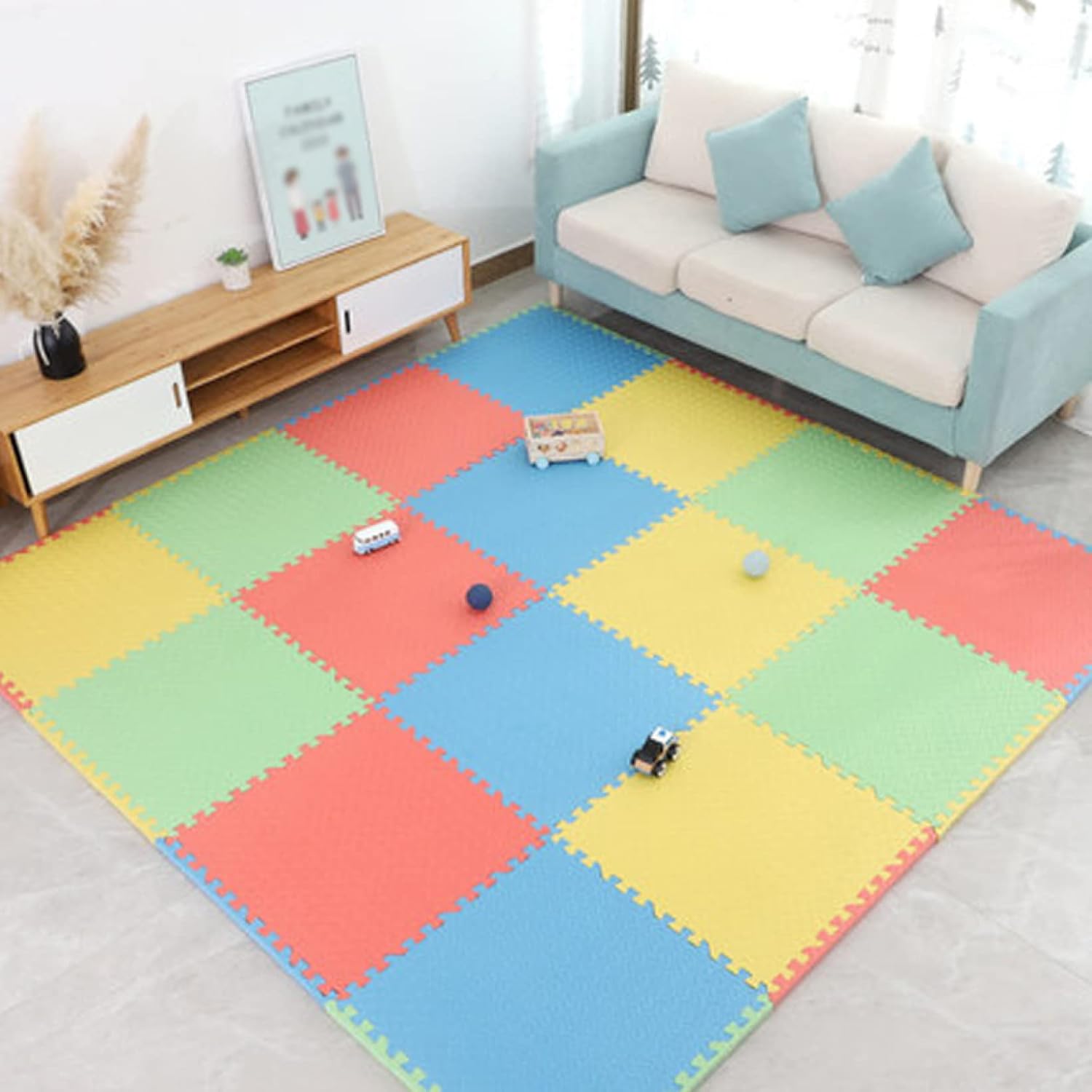 【25％OFFクーポン】ジョイントマット フロアマット プレイマット 大判 ルームマット 60*60*1.0*16 パズルマット キッズ ベビー 正方形 サイドパーツ付 セット 組み立て簡単 軽量 防音性 耐水 L- おしゃ