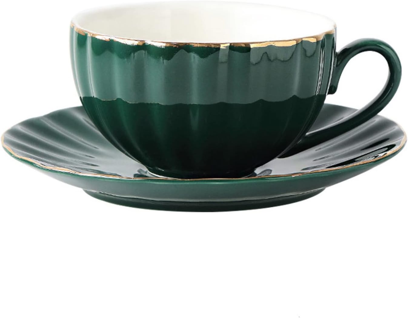 マグカップ 陶器 240ml 深緑色 無地 ソーサー＆スプーン クリスマス ギフト カップル ホーム オフィス コーヒーショップ 喫茶店 人気 ご夫婦 結婚記念日 新築祝い 女性 男性 可愛い エスプ