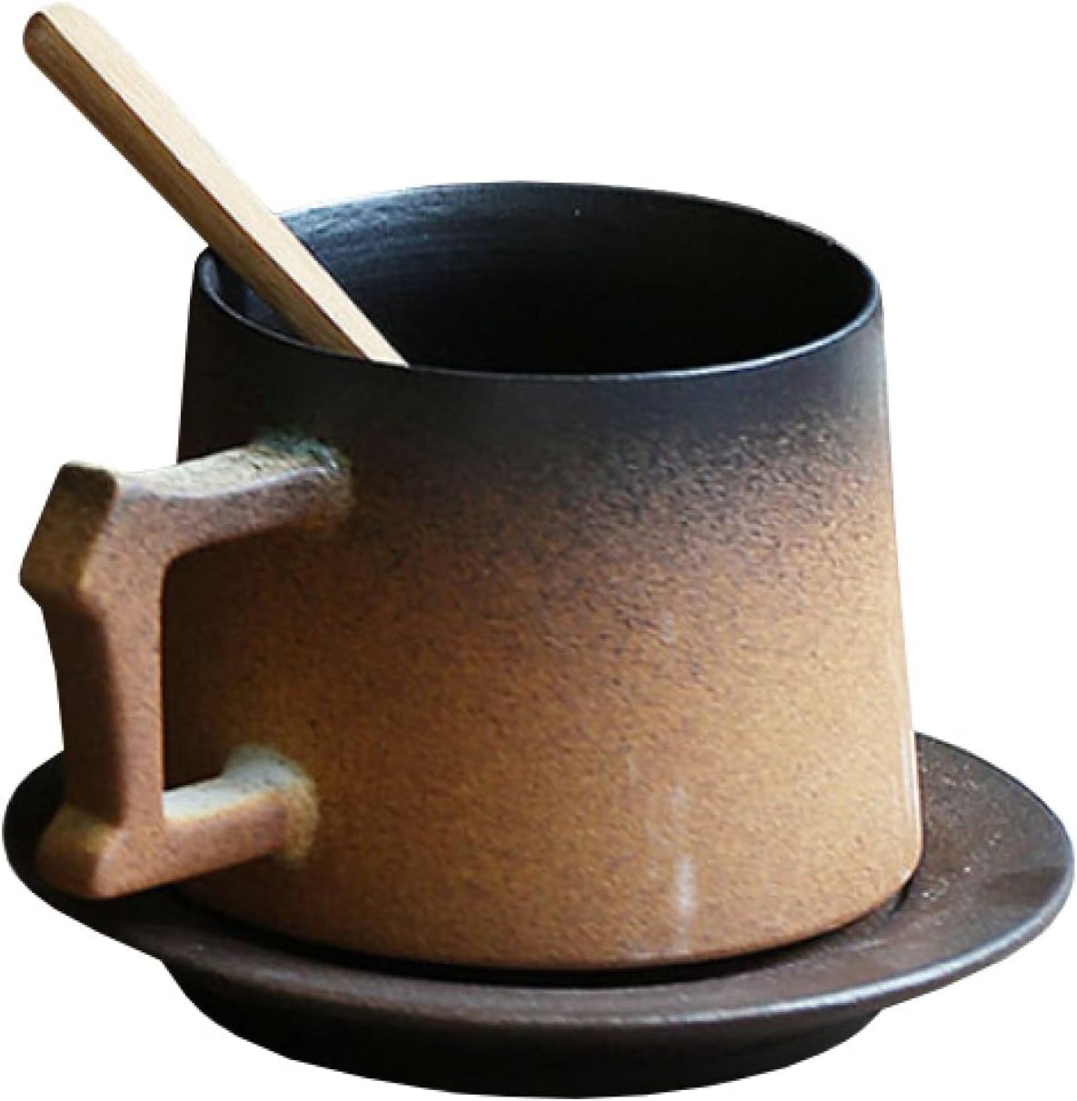 マグカップ 陶器 250ml 茶色 ソーサー＆スプーン クリスマス ギフト カップル ホーム オフィス コーヒーショップ 喫茶店 人気 ご夫婦 結婚記念日 新築祝い 女性 男性 可愛い エスプレッソカ