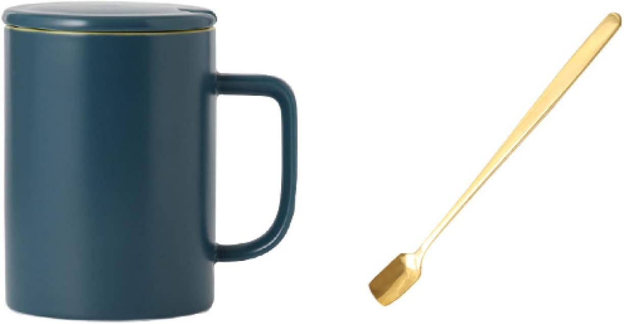 【25％OFFクーポン】マグカップ 陶器 450ml 青色 ふた付き+スプーン クリスマス 蓋 ギフト カップル ホーム オフィス コーヒーショップ 喫茶店 人気 ご夫婦 結婚記念日 新築祝い 女性 男性 可愛い エスプレッ