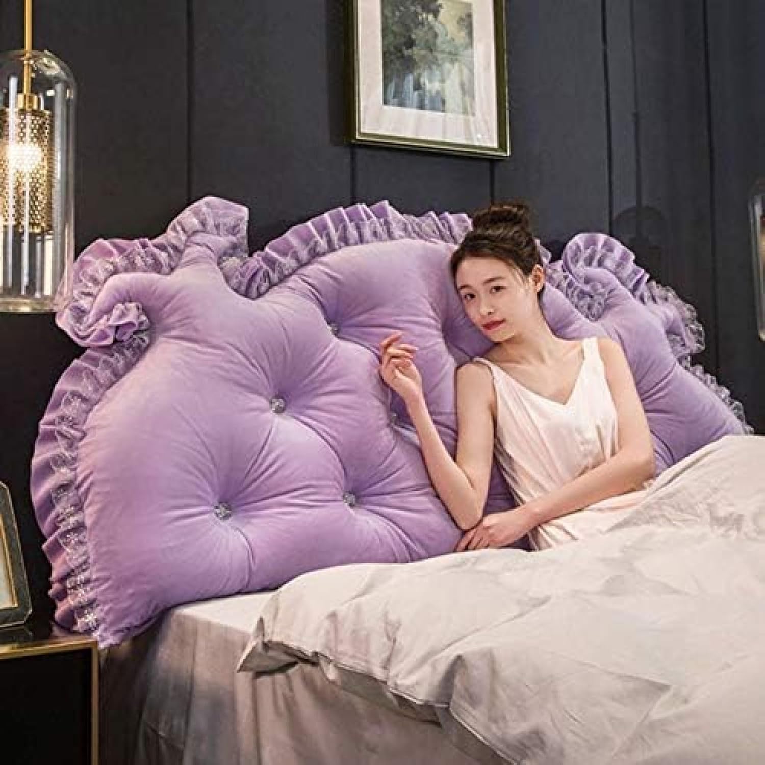 【20%OFFクーポン】ウェッジクッション ベッド クッション 側面フリル付き 布張り 110*70*15 かわいい 疲れない 足枕 自宅用 読書用まくら 腰枕 プレゼント用 二人掛け 用 仮眠 ウェッジ枕 新居 ギフト 一｜大森麗萱
