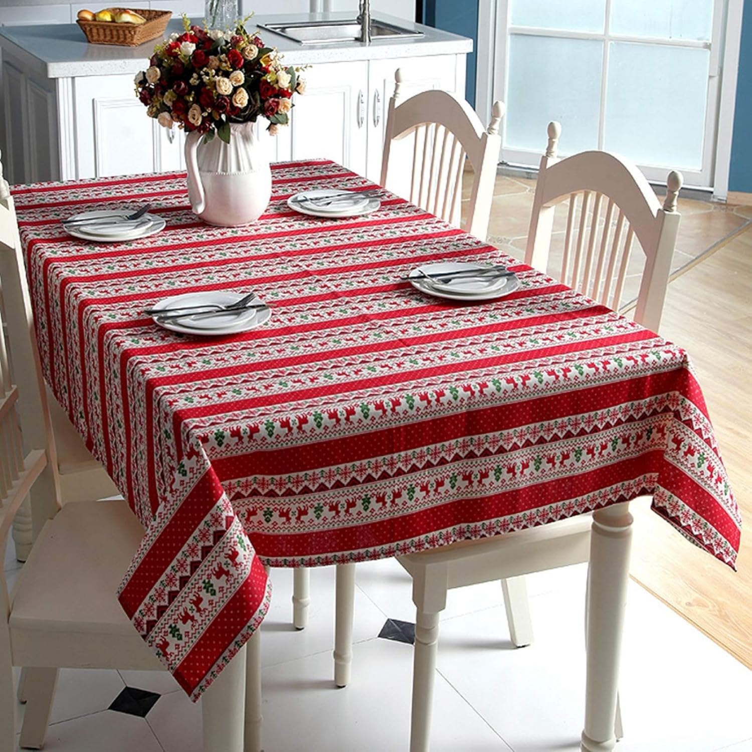 【25％OFFクーポン】テーブルクロス ストライプ柄 クリスマス 北欧 140*250cm 鹿 テーブルカバー 食卓カバー デスクマット 汚れ防止 テーブルマット 撥水 防塵 耐熱 滑り止め 洗える 防水 キッチン テーブル