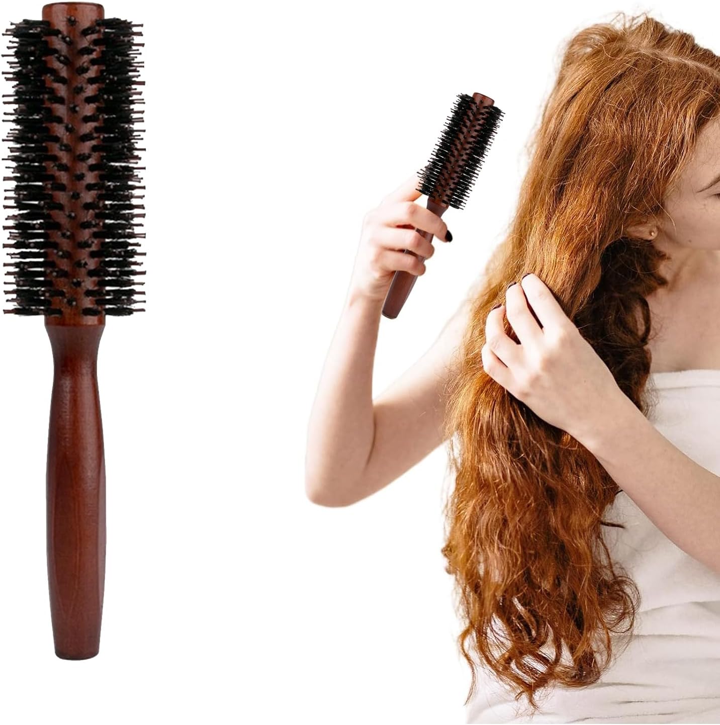 ブローブラシ 豚毛 ロールブラシ 巻き髪 耐熱 ヘアブラシ 木製 櫛 静電気防止髪くし 人気 ヘアブラシくし スタイリング メンズ レディースに適用 髪をケア