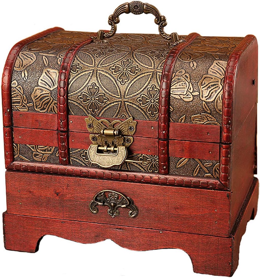 【全店通用25％OFFクーポン】コスメ メイクボックス ジュエリーボックス 小物入れ 化粧品 木製 アンティーク調 ケース 宝石箱 収納箱 アクセサリー ビンテージ AT29 (Aタイプ)｜大森麗萱