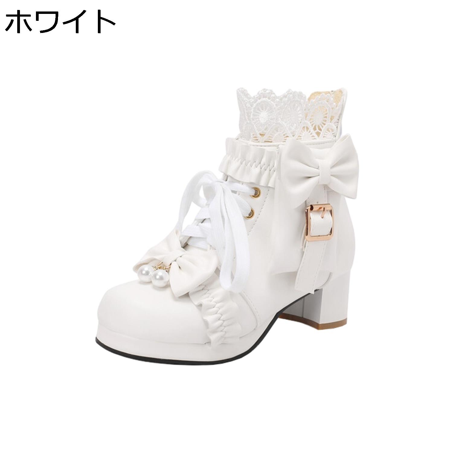 【全店通用25％OFFクーポン】編み上げブーツ レディース 秋冬 前厚 ロリータ ショートブーツ 太ヒール レースアップ 蝶結び 柔らかい おしゃれ かわいい 日系 姫風 学院風 メイド 通勤 通学 着脱やすい ブーツ ロリ｜大森麗萱
