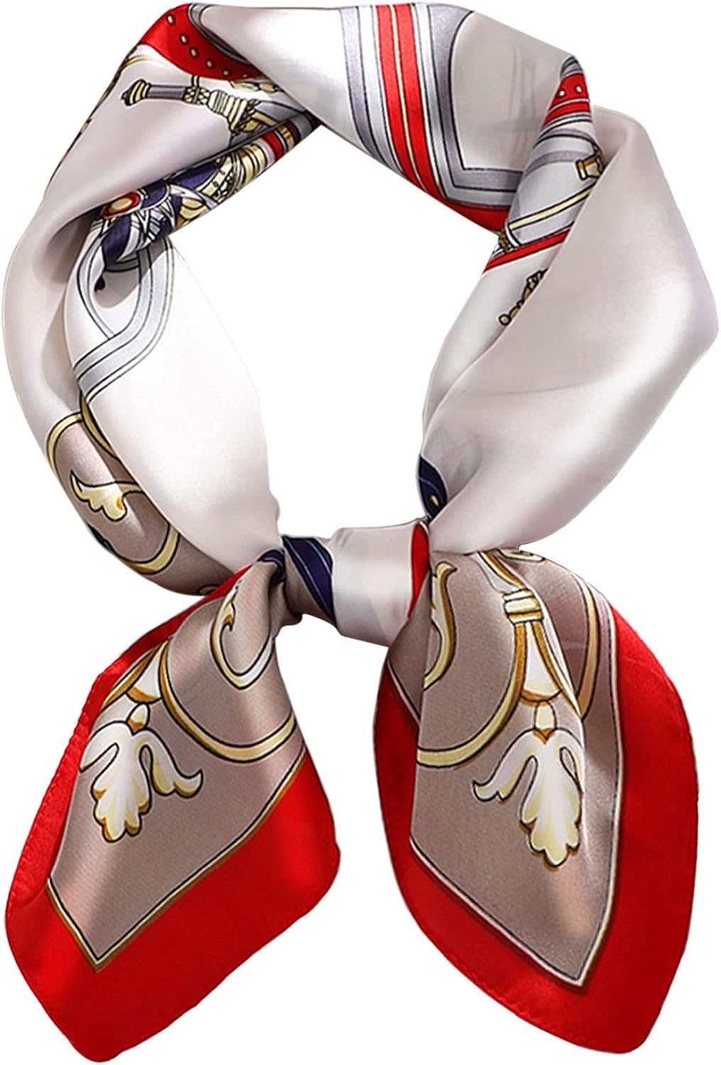 【25％OFFクーポン】27.5インチ マルベリーシルク風 ヘッドスカーフ レディース ファッション スクエアネック サテン スカーフ バッグ ヘアスカーフ ギフト B4-レッドグレー 27.5” x 27.5”/ 70