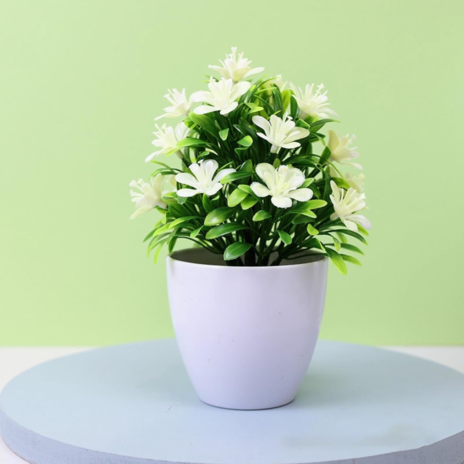 フェイクグリーン 人工観葉植物 卓上 プラスチック製 鉢植え 室内 盆栽 インテリア オフィス 店舗 装飾 置物 枯れない 人工樹木 開店祝い 新築祝い ホワイト