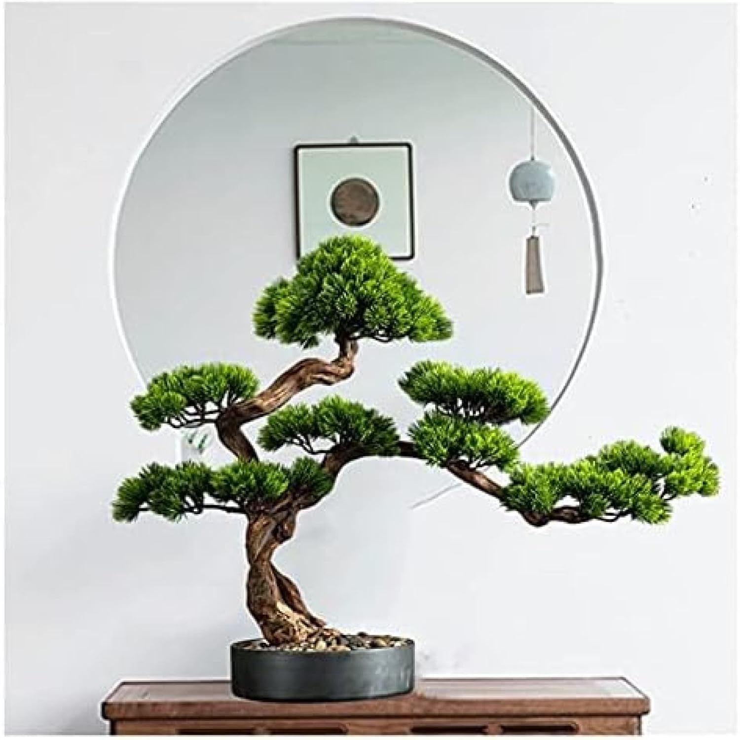 人工観葉植物 15インチ人工盆栽ツリー鉢植えの植物、シミュレーション盆栽松の緑の植物、机のホームオフィスの表示のための偽造所 人工盆栽