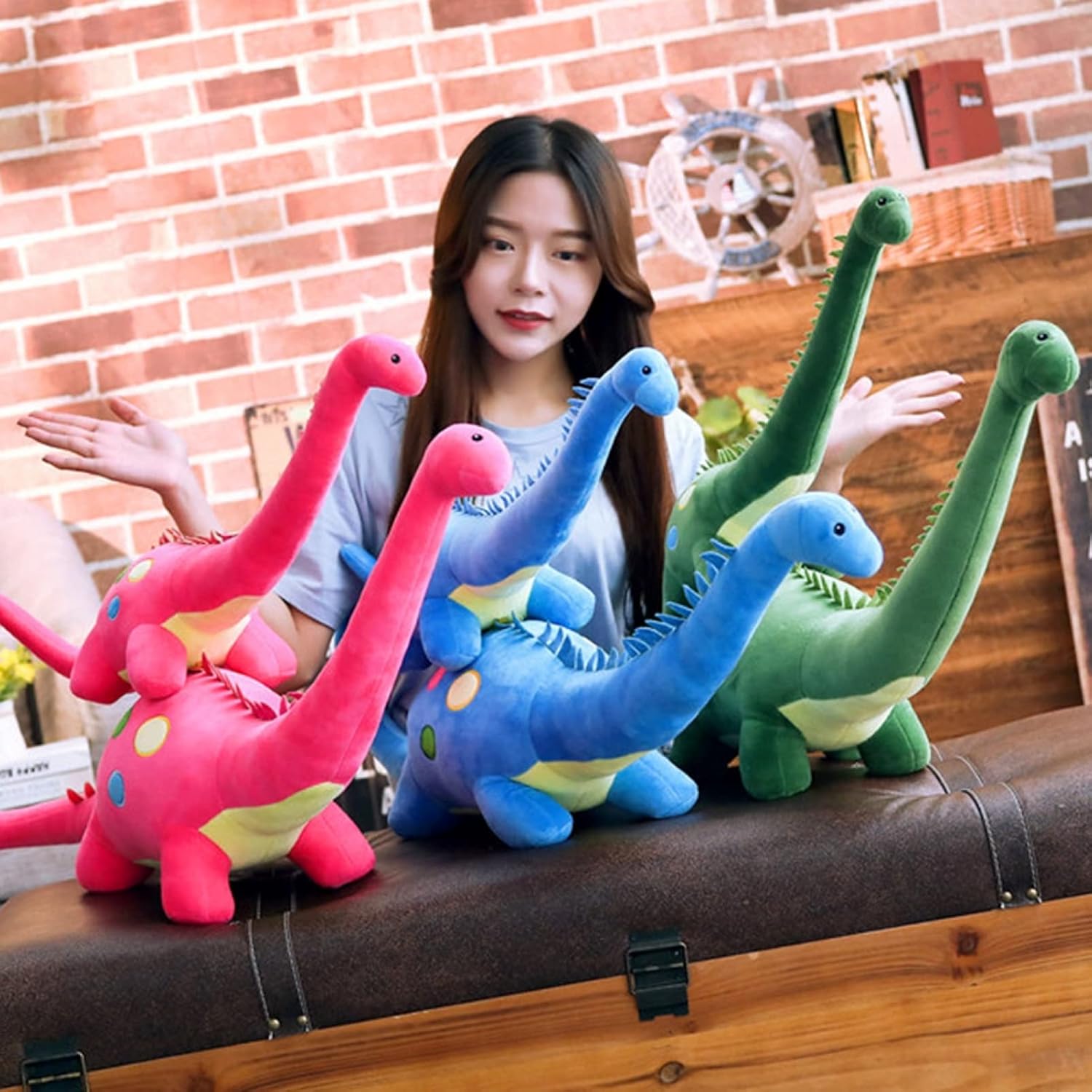 【全店通用25％OFFクーポン】恐竜　ぬいぐるみ　抱き枕　かわいい　もちもち　動物のぬいぐるみ　おもちゃ　卒業祝い　入学祝い　子供用　誕生日　80cm　110cm　ピンク　ブルー　グリーン　pp綿　ポリエステル　動物　縫い包み｜大森麗萱
