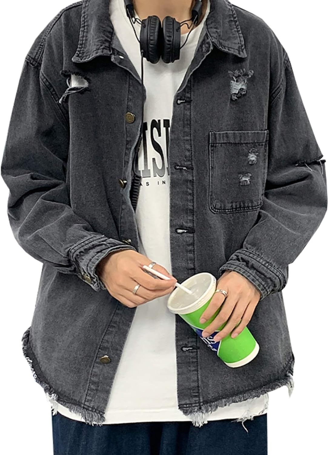 【全店通用25%OFFクーポン】ジャケット デニム メンズ 春秋 ストレッチ ゆったり ジャン ジージャン バリ ダメージ加工 ファッション カッコイイ 合わせやすい 防風 防寒 通勤 通学 お出かけ ブラック/ブルー M-X|大森麗萱