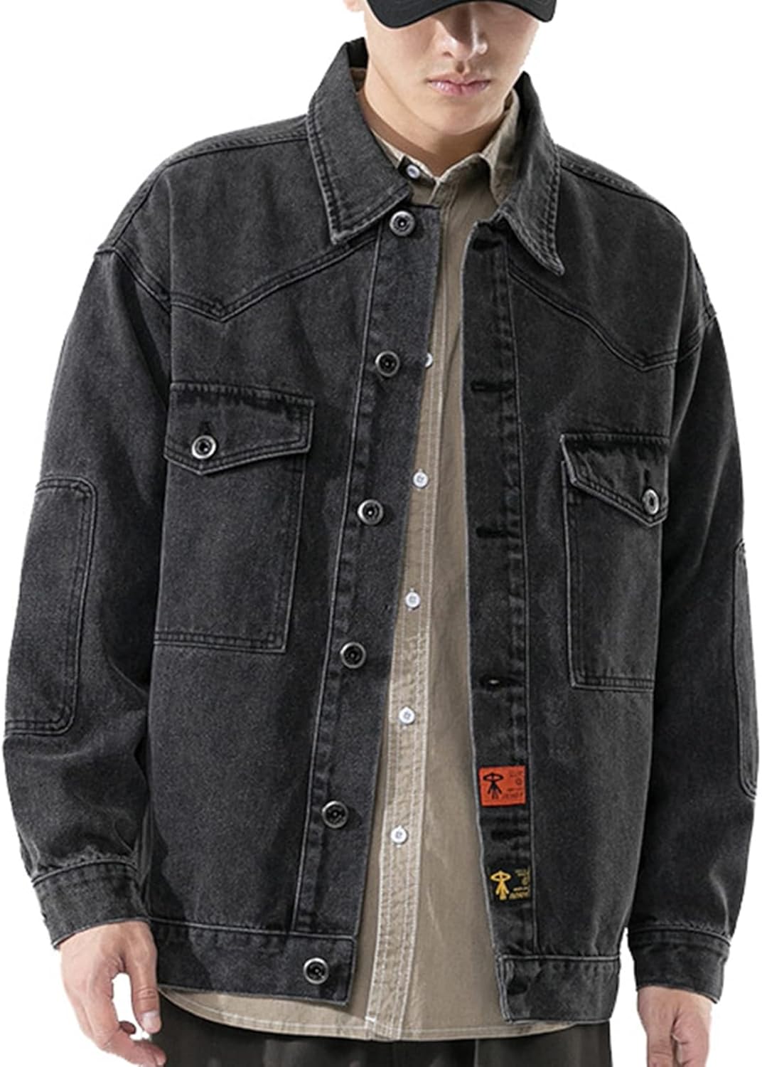 【全店通用25％OFFクーポン】デニムジャケット　ジャン　メンズ　グレー/ブルー 　ヴィンテージ風　かっこいい　着回し　折り襟　デニムコート　ジージャン　カジュアル　お出かけ　通勤　通学　防風　防寒　春秋　ゆったり　大きいサイ｜大森麗萱