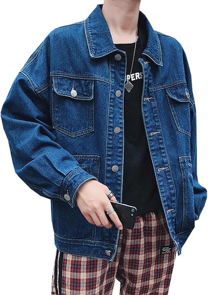 【全店通用25%OFFクーポン】デニムジャケット ジャン メンズ 春秋 長袖 テーラード ジージャン おしゃれ カッコイイ 通勤 通学 お出かけ 快適 防風 防寒 ゆったり 合わせやすい 無地 ネイビー ブルー M-2XL|大森麗萱