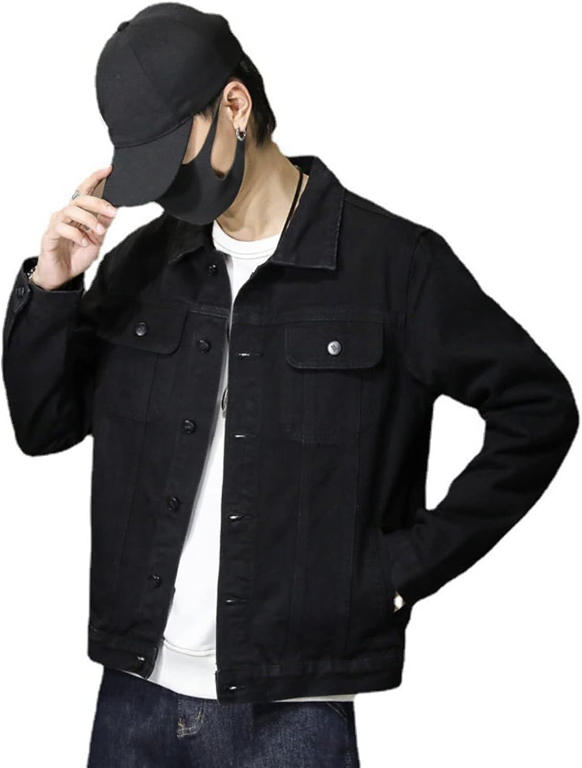 【全店通用25%OFFクーポン】メンズ ジャン デニム 春秋 大きいサイズ 修身 開襟 ジャケット 長袖 ストレッチ ファッション カジュアル カッコイイ 普段着 快適 防風 防寒 無地 ブラック|大森麗萱