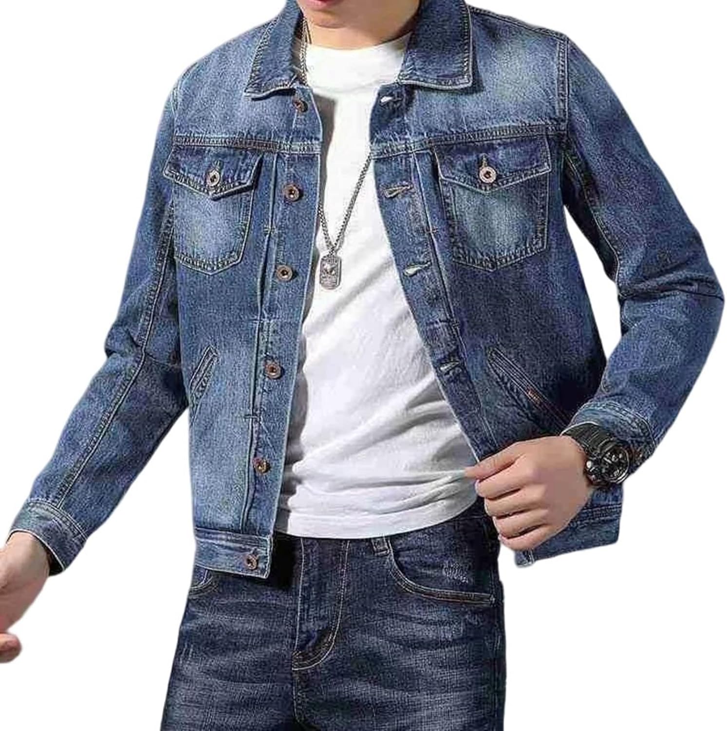 【今日このごろ押さえる、超買得30％OFFクーポン券、2度汐合い絶無】ジーンズ上衣 ジージャン メンズ 馬鹿でかい大きさ 烏兎 防風 防寒 長袖 折り襟 綿 好いたらしい 伸ばすこと 修身 合わせ分かりやすい ジャン お出かけ 通い 通学 心地好い カッコイイ 今めかしい ウォ
