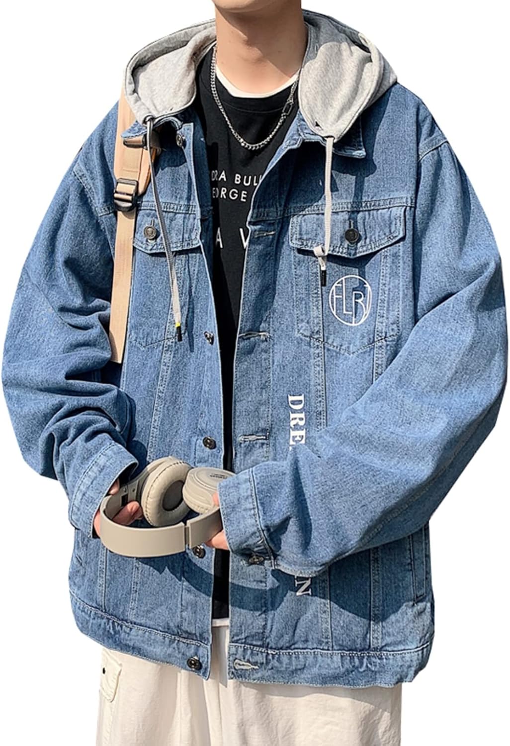 【全店通用25%OFFクーポン】-5XL ジャン メンズ フード付き 英字柄 ブルー ブラック ジージャン 春秋 防風 防寒 大きいサイズ ゆったり デニムジャケット おしゃれ かっこいい 着回し カジュアル 通勤 通学 お出|大森麗萱