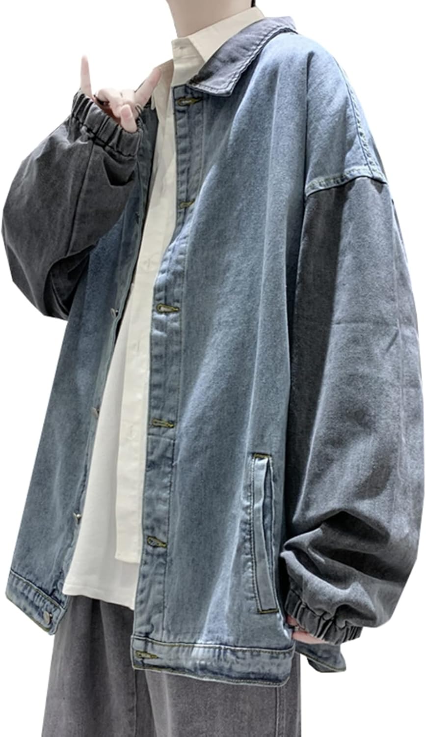 【全店通用25%OFFクーポン】メンズ ジャン スプライス おしゃれ S-3XL 大きいサイズ ゆったり デニムジャケット かっこいい 着回し カジュアル 通勤 通学 お出かけ ジージャン 折り襟 防風 防寒 春秋 アウター|大森麗萱