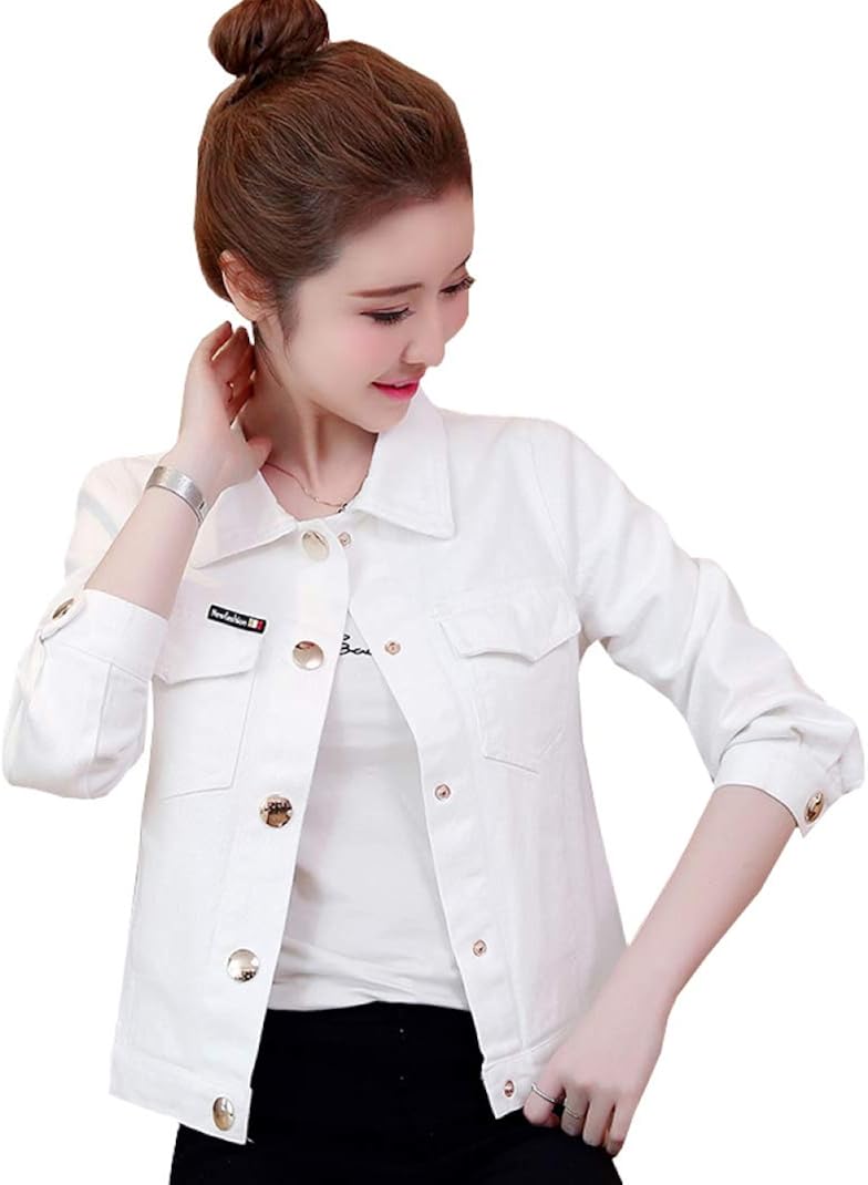 【全店通用25%OFFクーポン】レディース ジャン 春秋 開襟 S-3XL 大きいサイズ 防風 防寒 ジージャン ストレッチ 着痩せ 英字柄 ファッション きれいめ 修身 お出かけ 通勤 通学 デニムジャケット ホワイト バラ|大森麗萱