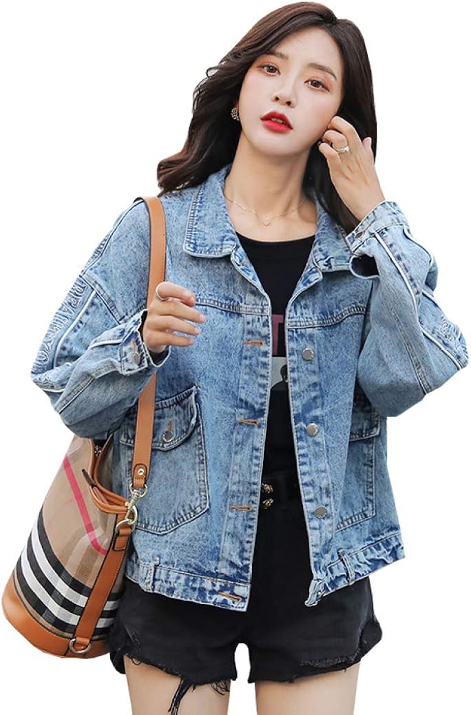 【全店通用25％OFFクーポン】デニムジャケット レディース 春秋 開襟 大きいサイズ ジャン 着痩せ ゆったり ストレッチ ファッション きれいめ ジージャン 防風 防寒 お出かけ 通勤 通学 無地 ブルー ブラック S-3｜大森麗萱 8,172円