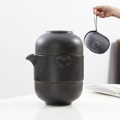【全店通用25％OFFクーポン】壷1点コップ2点 急須セット 旅行ティーセット茶具セット茶器セットプシンプルな 持ち運び便利セラミック 旅行茶器セット 急須快客杯 (黒)｜大森麗萱