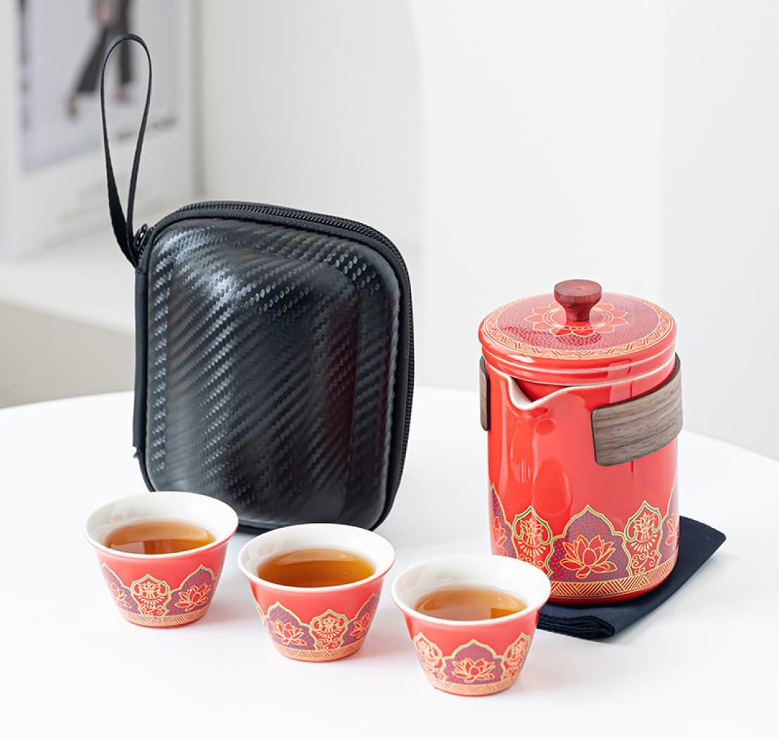 【全店通用25％OFFクーポン】茶器セット 旅行ティーセット 携帯急須 セット おしゃれ ギフト 茶器 アンティーク 茶器セット 茶器揃 カラー29 中国茶 茶碗 旅行 収納バッグ付き 陶器湯呑みセット コンパクト 退職祝い｜大森麗萱