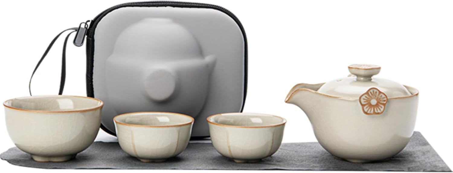 【全店通用25％OFFクーポン】携帯型 茶器セット 収納バッグ付 6種類 ティーセット 茶器揃い 急須セット 湯呑みセット 煎茶器セット 番茶器セット 煎茶道具 ティーポット 茶海 ポータブル コンパクト 手描き エレガント｜大森麗萱