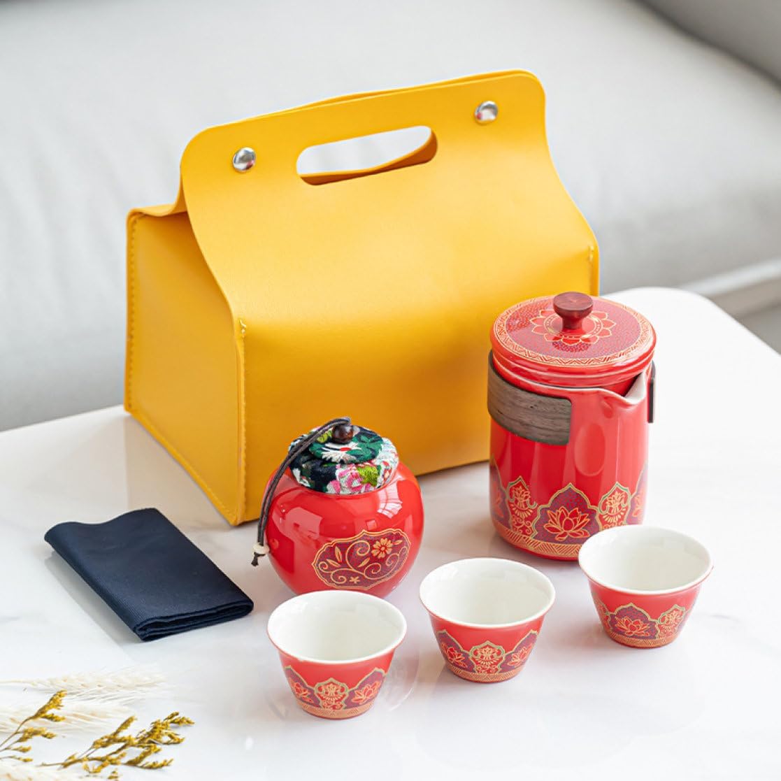 【全店通用25%OFFクーポン】茶器セット 旅行ティーセット 携帯急須 セット おしゃれ ギフト 茶器 アンティーク 茶器セット 茶器揃 中国茶 茶碗 旅行 収納バッグ付き 陶器湯呑みセット コンパクト 退職祝い 新築祝い 開|大森麗萱