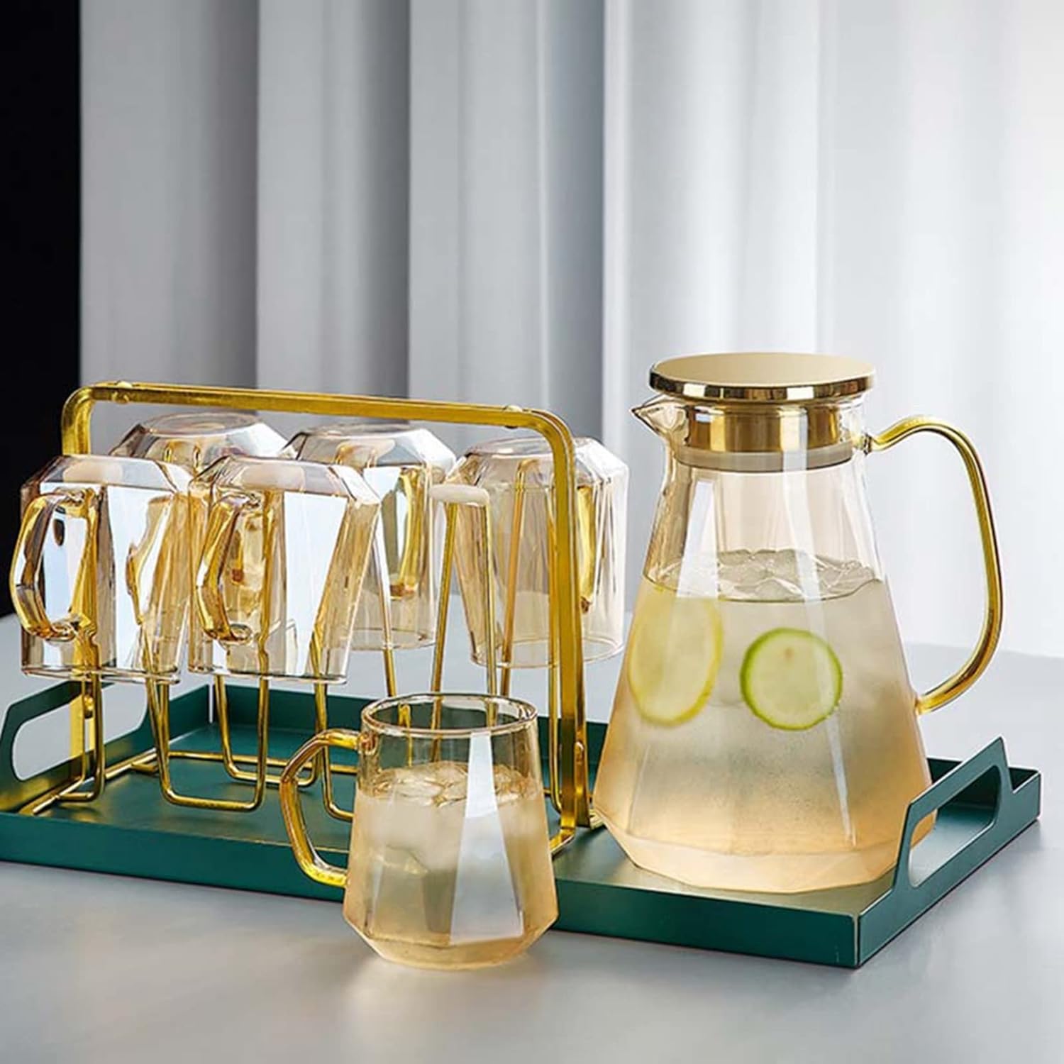 【全店通用25％OFFクーポン】耐熱ガラス 茶器 ガラスポット 透明 ダイアモンド型 モダンお茶ポット 冷水筒 蓋付き 冷水/熱湯OK 紅茶ポット 保温保冷 大容量 麦茶 花茶 ハーフティー フルーツティー 業務用 お店用 ガ｜大森麗萱
