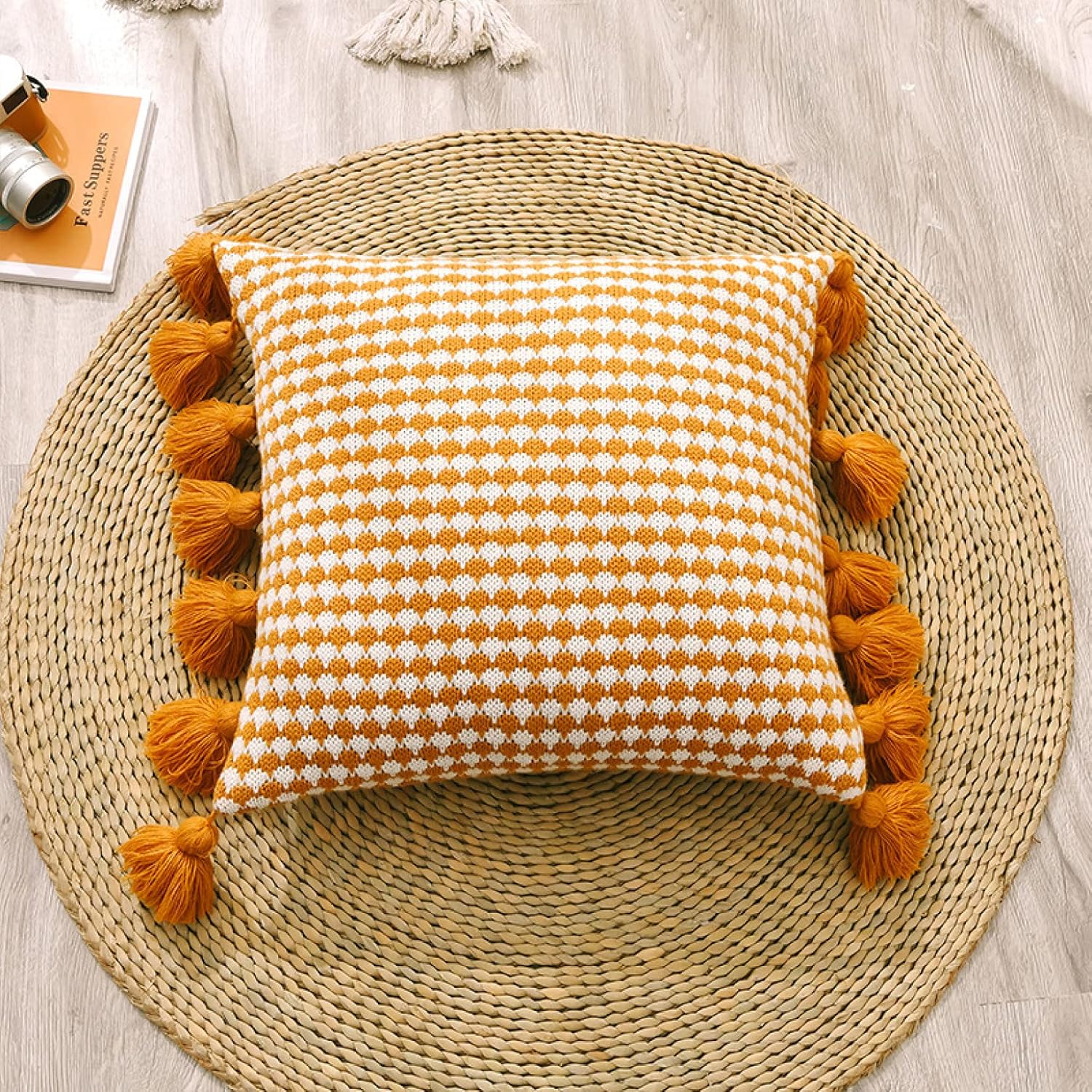 【全店通用25％OFFクーポン】45&times;45cm クッションカバー 装飾枕カバー 2枚セット ニット タッセル付き ins風 オシャレ 座布団カバー 抱き枕カバー ソファ背当て 車用 椅子用 部屋飾り インテリア 雑貨 幾何学模｜大森麗萱