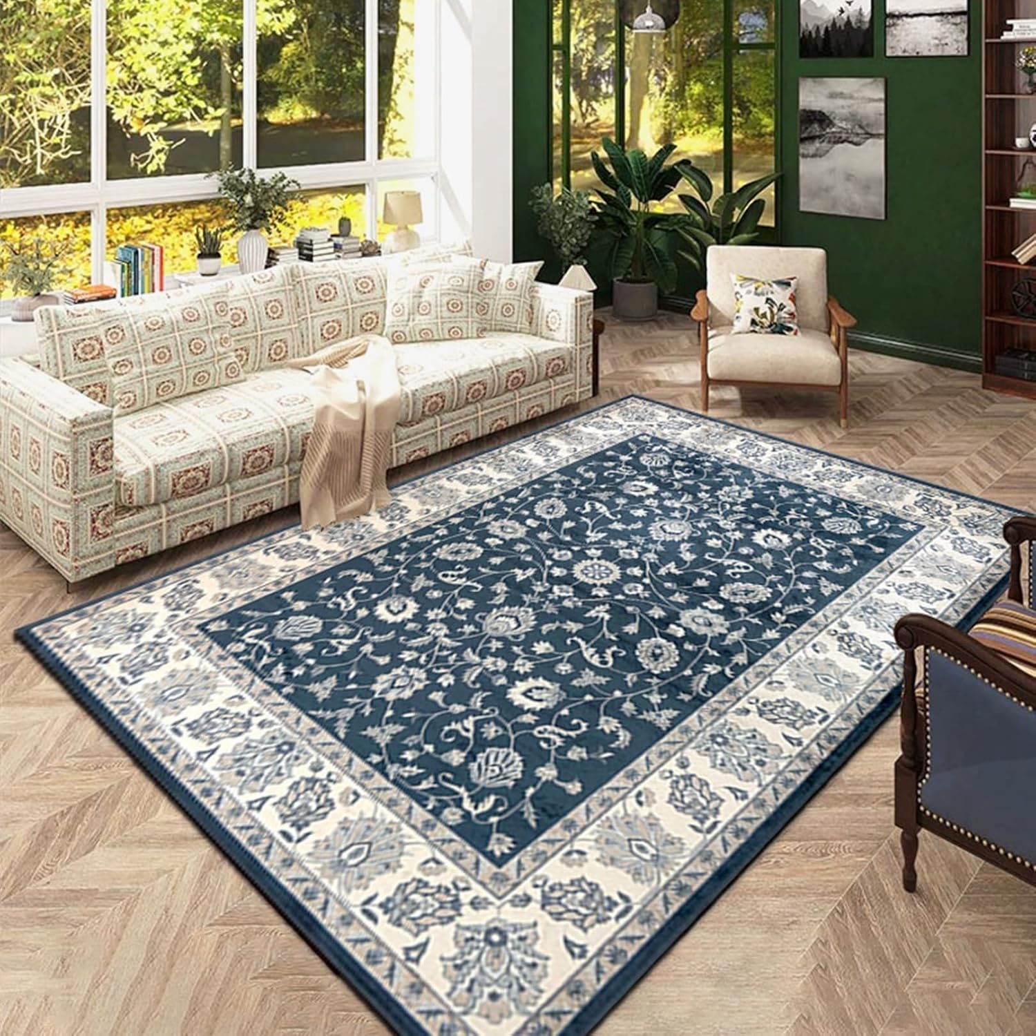 ラグ リビングマット 80x120cm 洗濯可 抗菌防臭 花柄 ペルシャ 薄い オールシーズン 折り畳み 長方形 冷房対策 すべり止め ズレない 汚れにくい 触さよい ケガ防止 インテリア ホール ベ