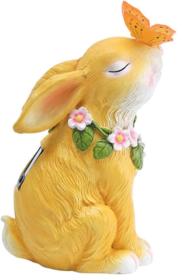【25%OFFクーポン】置物 ライト かわいい ウサギ ガーデニング 庭園灯 ledランタン ソーラー 防水 高輝度 暖色系 樹脂 自動点灯 消灯 常夜灯 ソーラー車道/玄関/階段/歩道/庭/芝生 園芸 (イエロー)