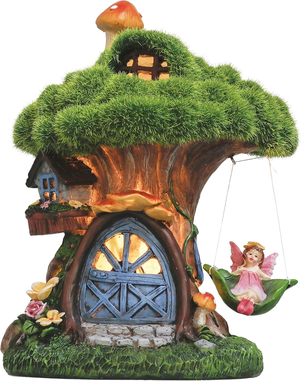 【25％OFFクーポン】ガーデンオーナメント ソーラー置物 置物ライト もふもふなフェアリーハウス 19.5cm ソーラーライト オブジェ かわいい 童話 庭 飾り 屋外 アウトドア デコレーション 電池不要 防水