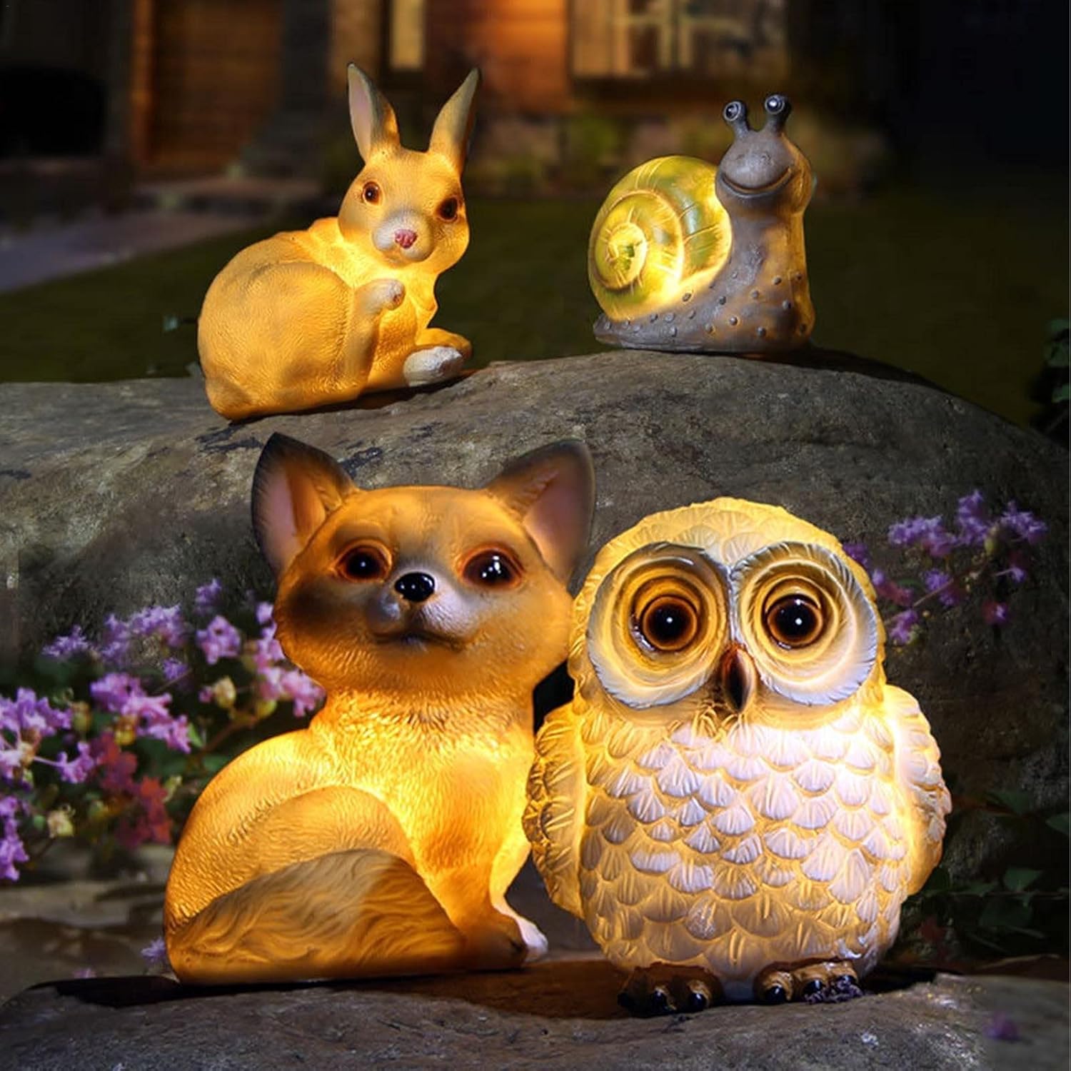 【25％OFFクーポン】4ピース ガーデンライト ソーラー 犬/うさぎ/カタツムリ/フクロウ 動物のライト 置物 かわいい 置物ライト ガーデンライト ソーラー 芝生 玄関先 庭 ガーデン ベランダ イルミネーション ソーラ