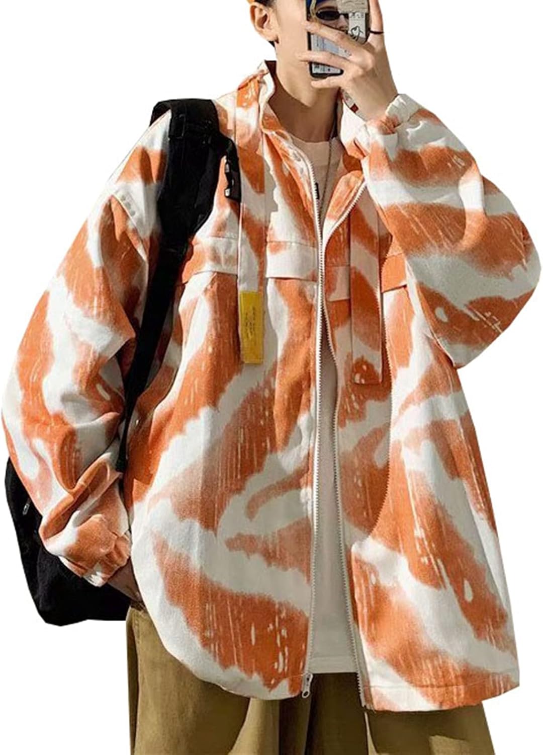 【全店通用25%OFFクーポン】カップル ジャケット アウター M-2XL 大きいサイズ ゆったり カジュアル 普段着 アウトドア スポーツ スタジャン 秋服 防風 防寒 立ち襟 カッコイイ 着回し ファッション 絞り染め ブ|大森麗萱
