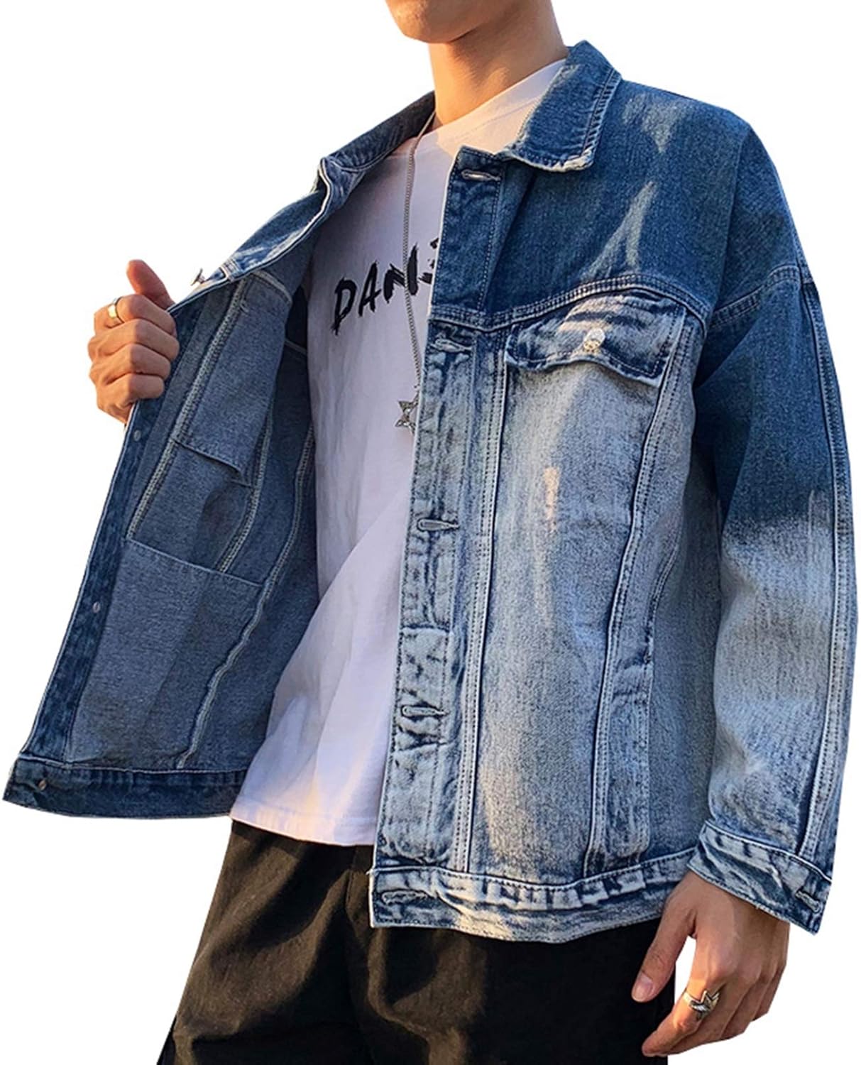 【全店通用25%OFFクーポン】-2XL デニムジャケット Gジャン メンズ 春秋 防風 防寒 大きいサイズ ゆったり ストレッチ ジージャン 合わせやすい カジュアル 通勤 通学 お出かけ ヴィンテージ グラデーション ブラ|大森麗萱