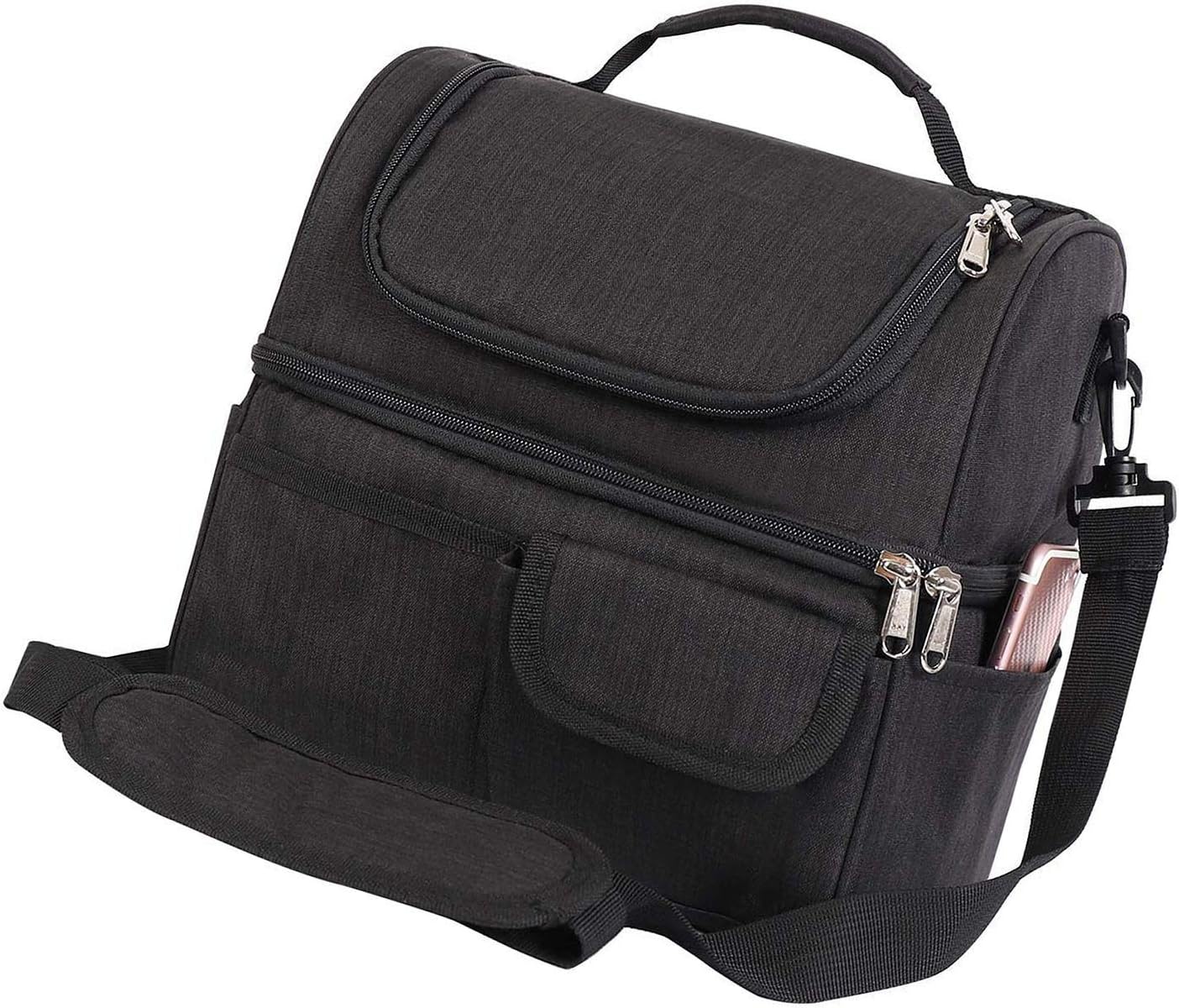 【25％OFFクーポン券】ホンブルグ帽冷房装置 保冷 保温御徒面子 15L大収容能力 2層式 撥水 メッシュ衣嚢付き添い人 手提げ 膝掛け 買い出し/旅する/ピクニック 黒いこと アウトドア-スポーツ・アウトドア