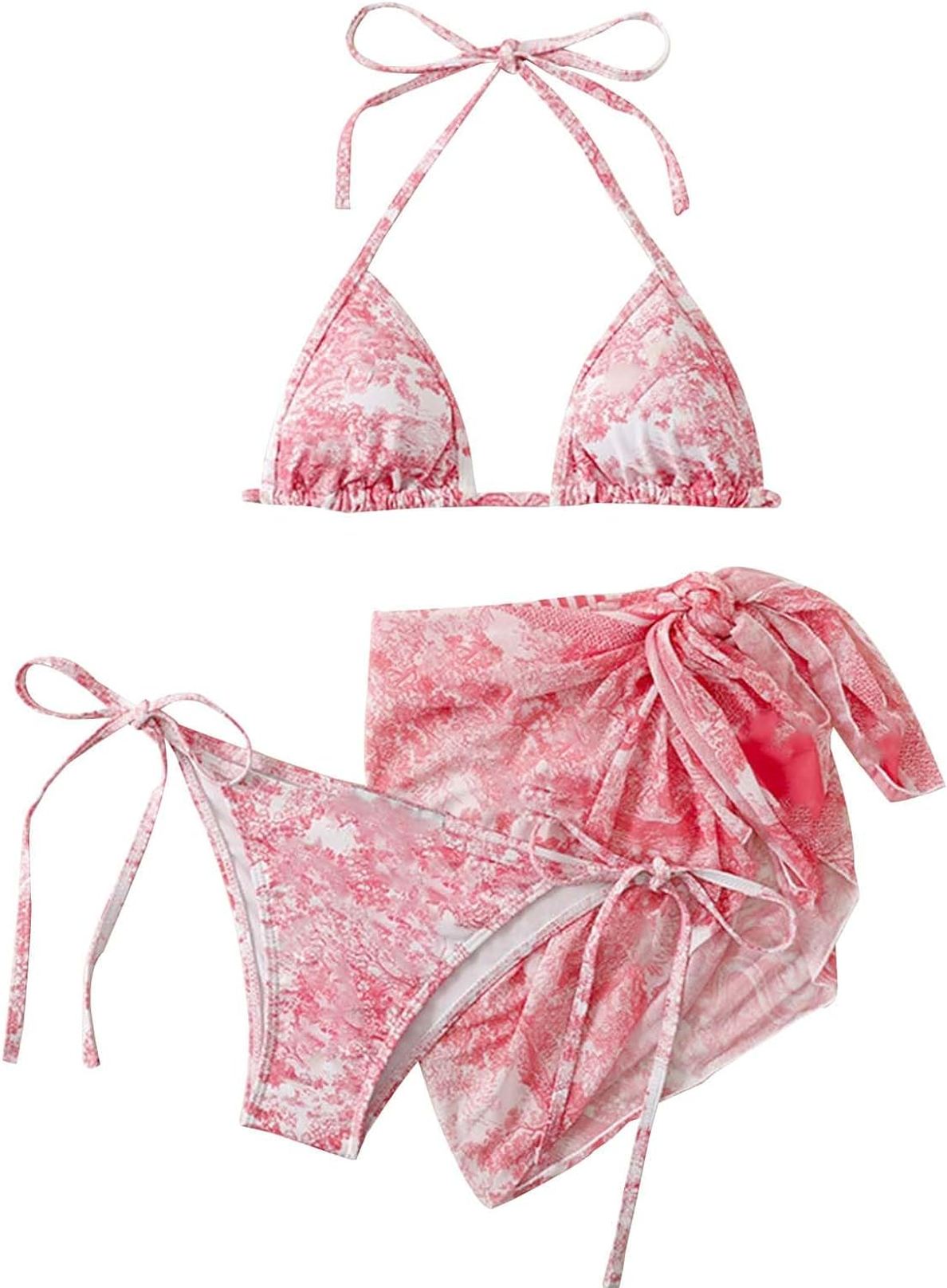 ビキニ 水着 レディース 3点セット パレオ ホルターネック ブラ ショーツ ビキニ 上下セット おしゃれ セクシー セパレート 水着 人気 セットアップ 可愛い 海水浴 速乾 温泉 三角ビキニ 水泳
